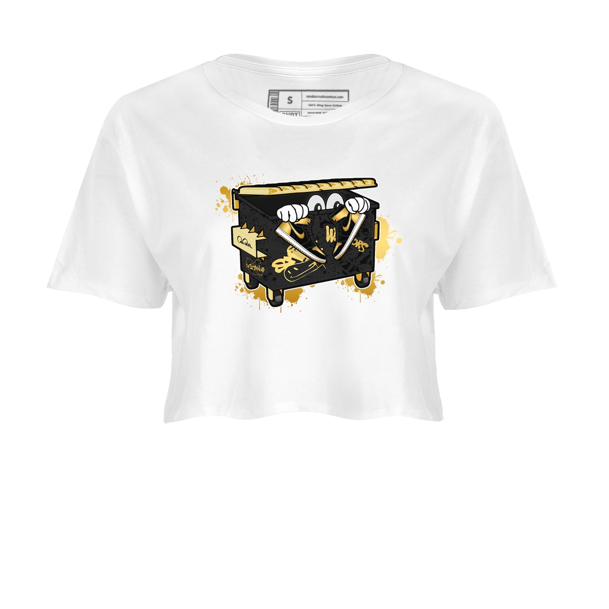 1s Black Metallic Gold shirts to match jordans Kick Trash sneaker match tees Air Jordan 1 Black Metallic Gold Drip Gear Zone streetwear brand White 2 crop tee