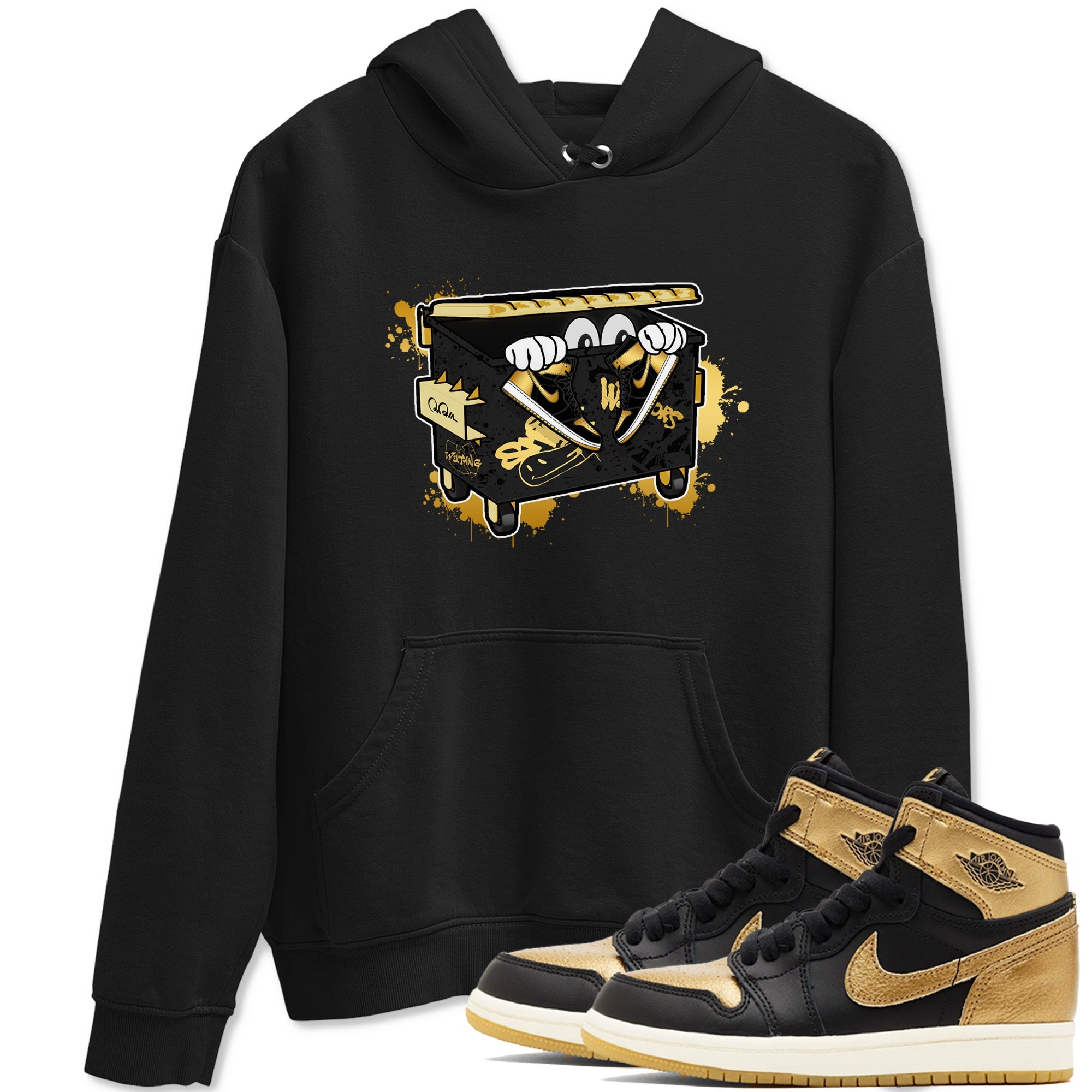 1s Black Metallic Gold shirts to match jordans Kick Trash sneaker match tees Air Jordan 1 Black Metallic Gold Drip Gear Zone streetwear brand Black 1 unisex cotton tee