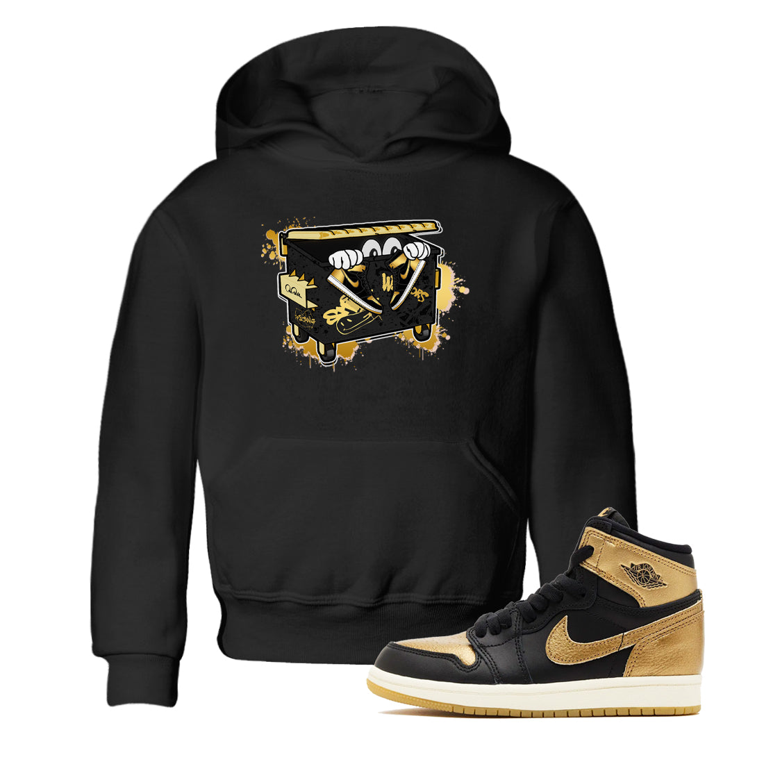 1s Black Metallic Gold shirts to match jordans Kick Trash sneaker match tees Air Jordan 1 Black Metallic Gold Drip Gear Zone streetwear brand Baby and Youth Black 1 cotton tee