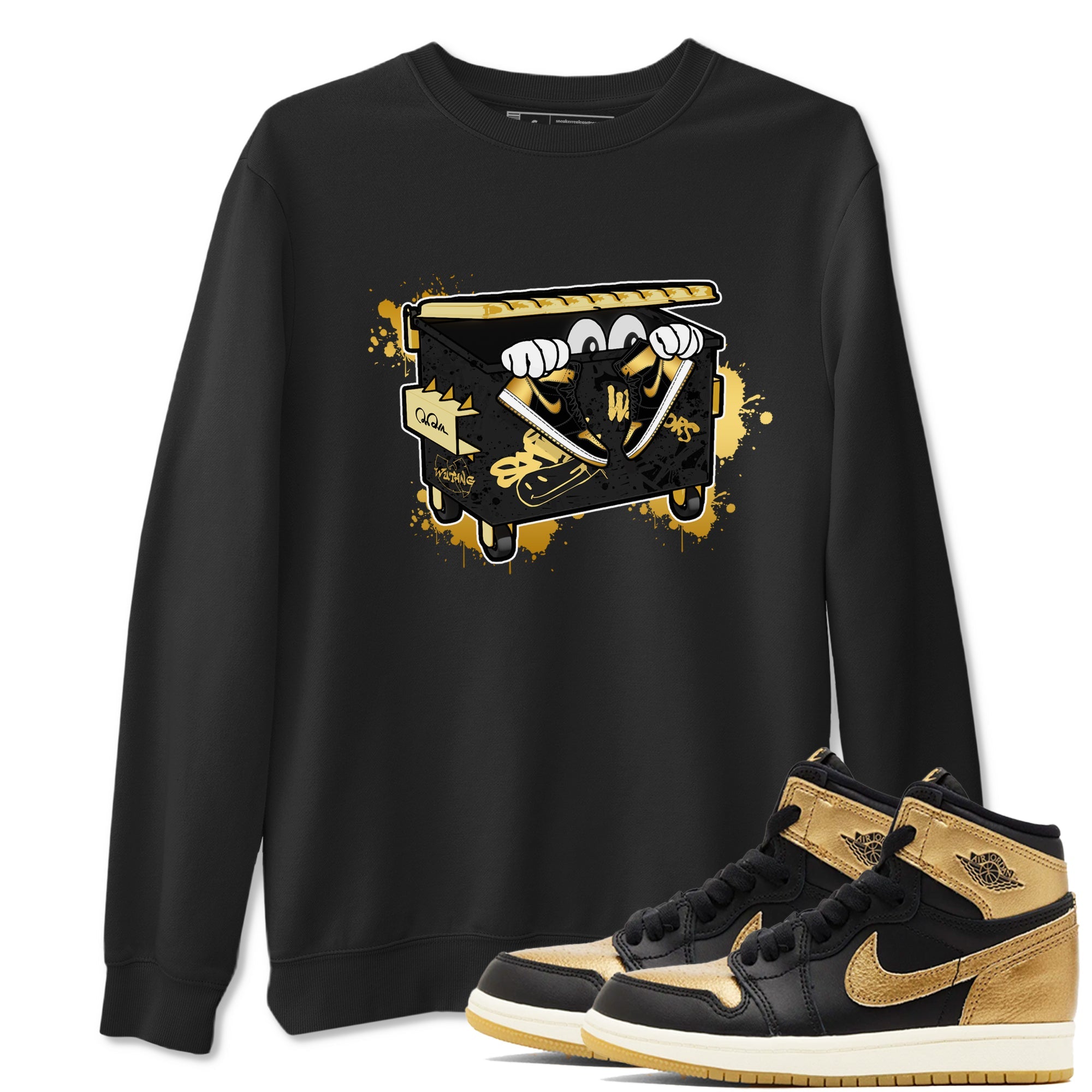 1s Black Metallic Gold shirts to match jordans Kick Trash sneaker match tees Air Jordan 1 Black Metallic Gold Drip Gear Zone streetwear brand Black 1 unisex cotton tee