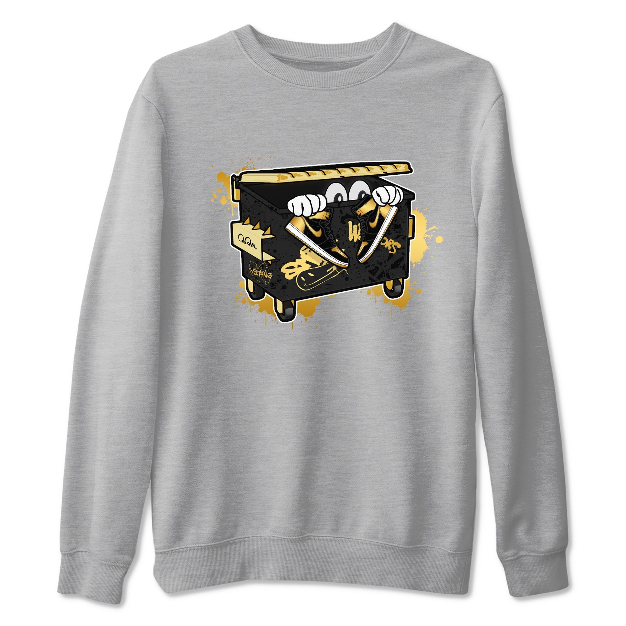 1s Black Metallic Gold shirts to match jordans Kick Trash sneaker match tees Air Jordan 1 Black Metallic Gold Drip Gear Zone streetwear brand Heather Grey 2 unisex cotton tee