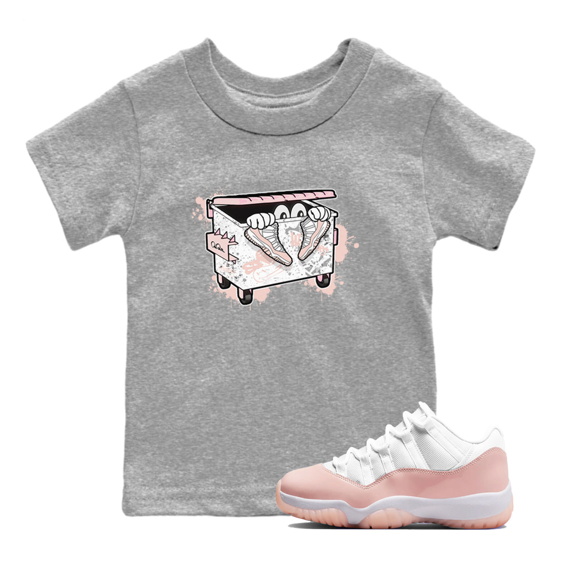 AJ11 Legend Pink shirts to match jordans Kick Trash sneaker match tees Air Jordan 11 Legend Pink Drip Gear Zone streetwear brand Baby and Youth Heather Grey 1 cotton tee