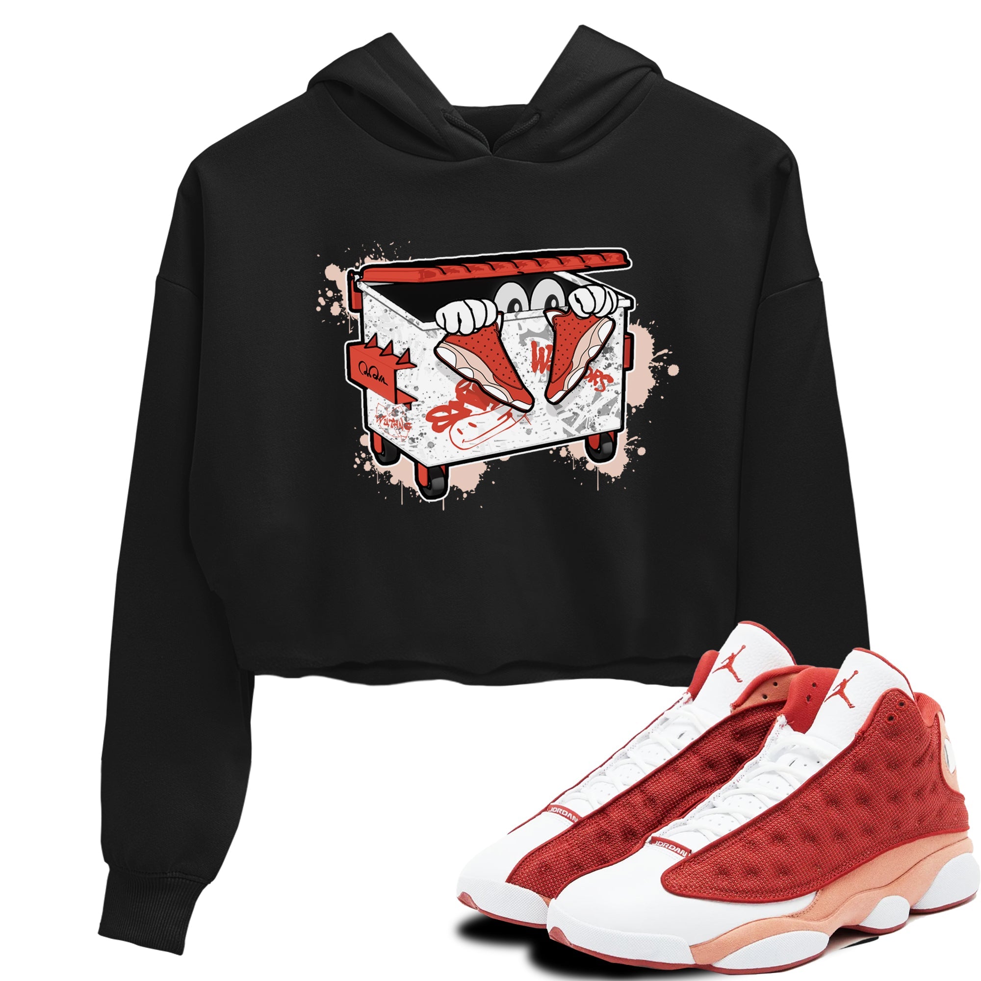 13s Dune Red shirts to match jordans Kick Trash sneaker match tees Air Jordan 13 Dune Red Drip Gear Zone streetwear brand Black 1 crop tee