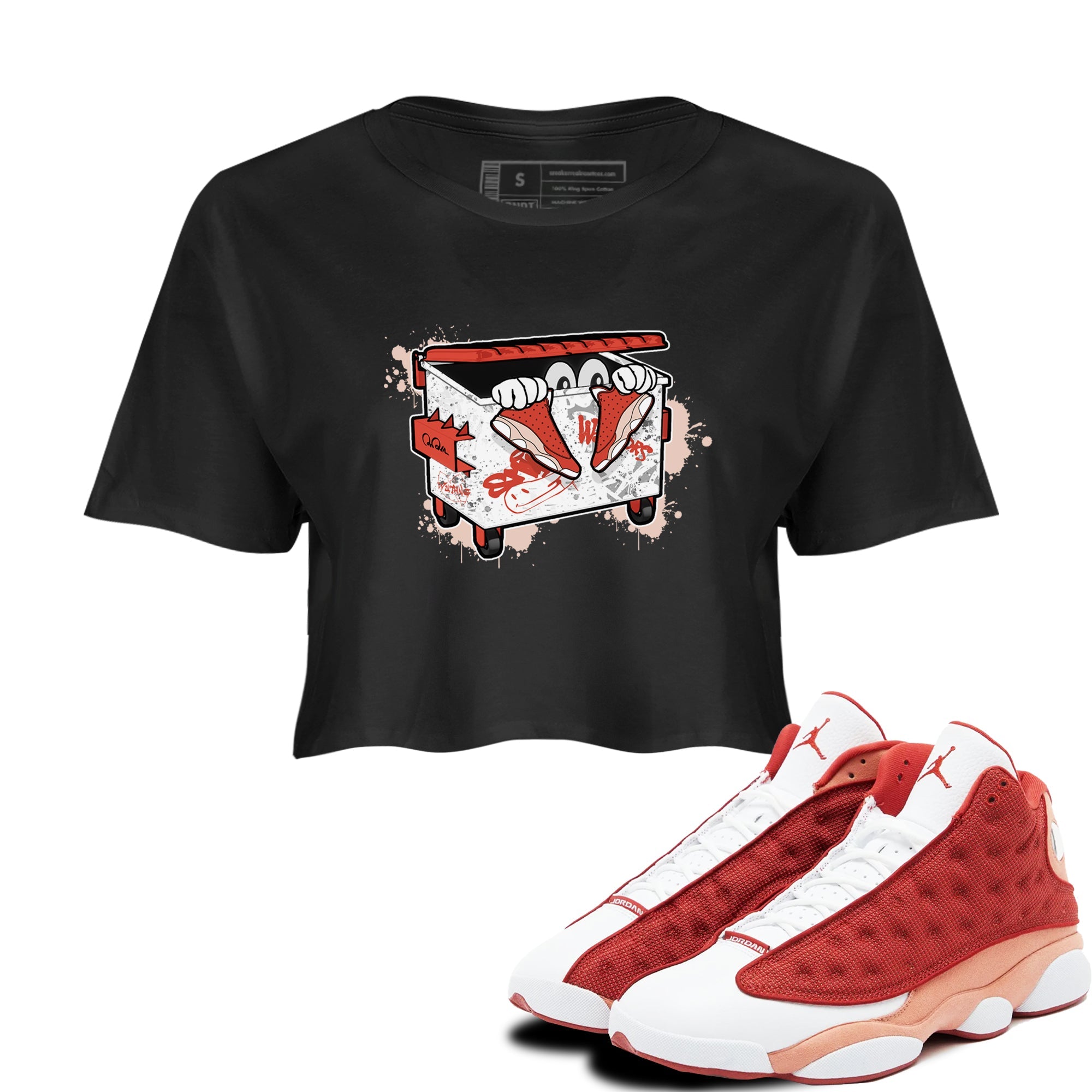 13s Dune Red shirts to match jordans Kick Trash sneaker match tees Air Jordan 13 Dune Red Drip Gear Zone streetwear brand Black 1 crop tee