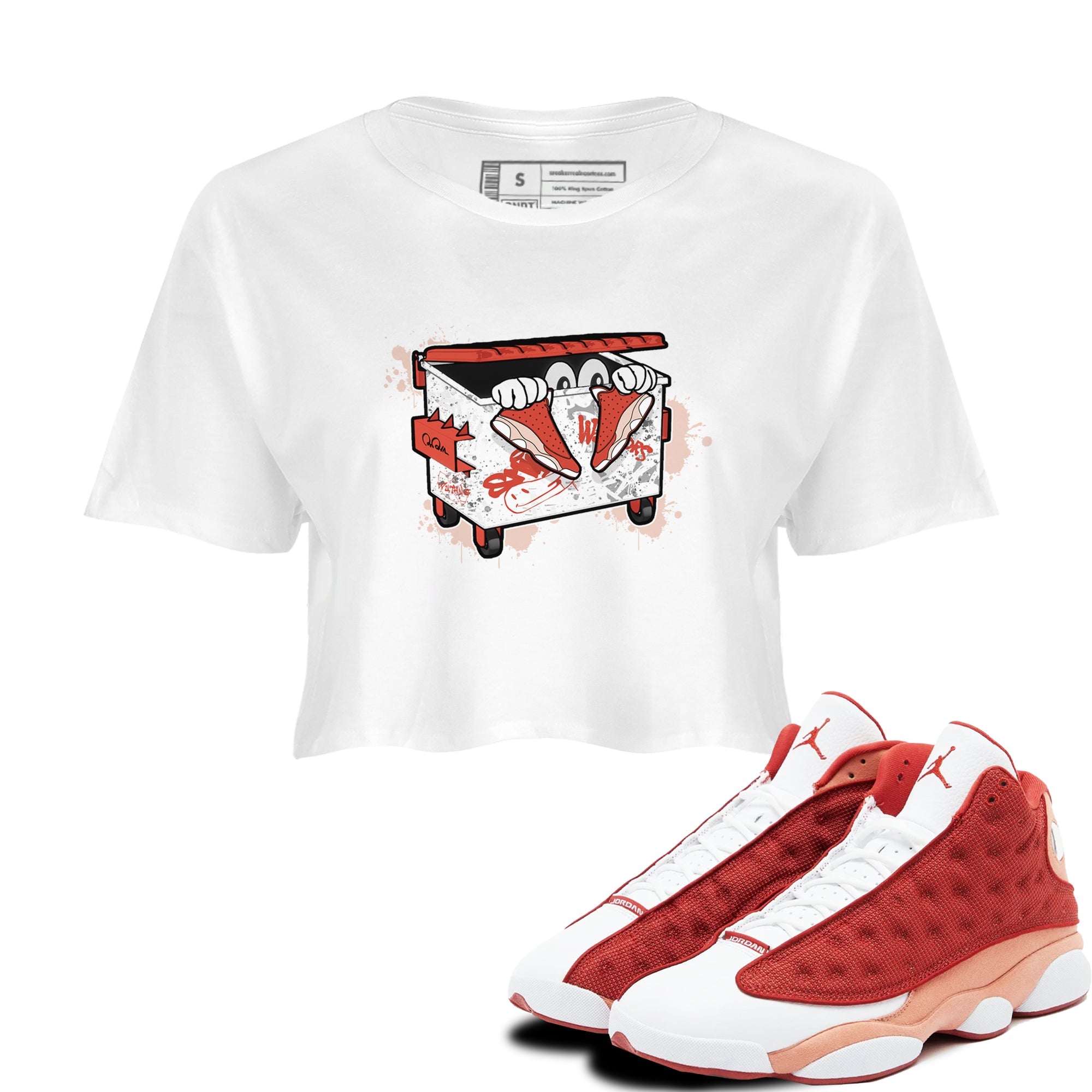 13s Dune Red shirts to match jordans Kick Trash sneaker match tees Air Jordan 13 Dune Red Drip Gear Zone streetwear brand White 1 crop tee