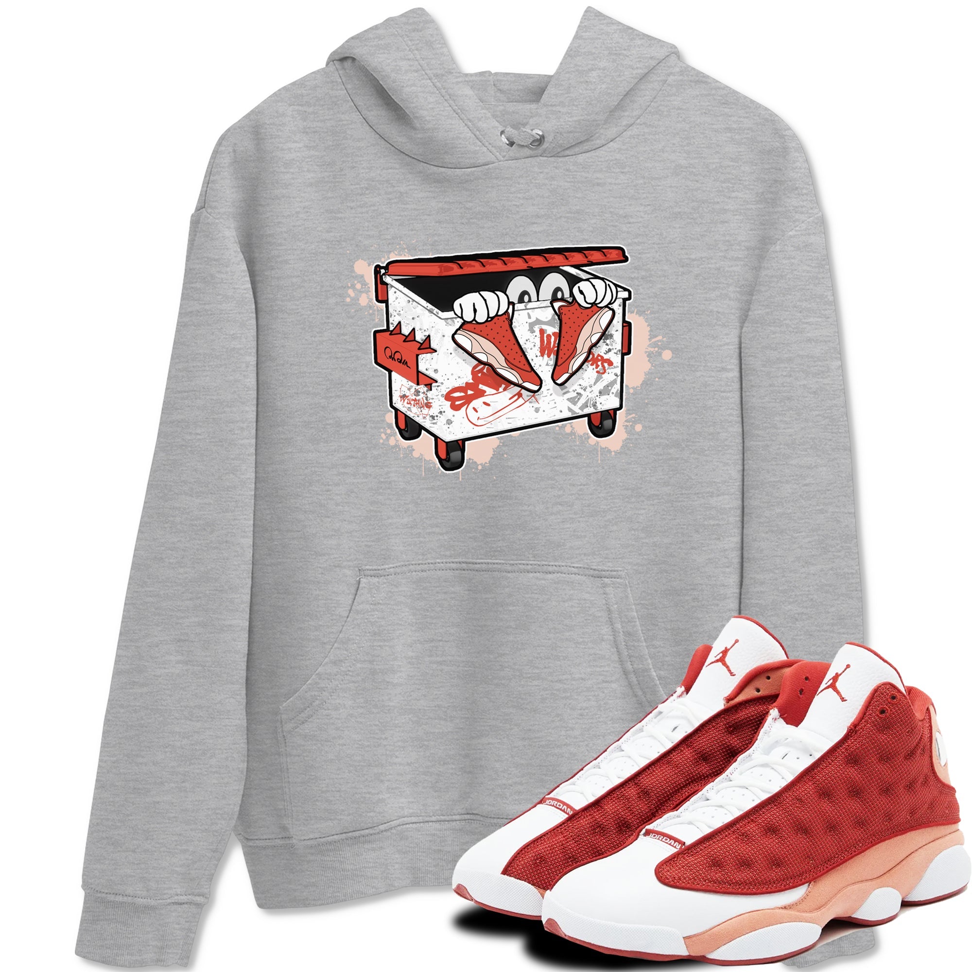 13s Dune Red shirts to match jordans Kick Trash sneaker match tees Air Jordan 13 Dune Red Drip Gear Zone streetwear brand Heather Grey 1 unisex cotton tee