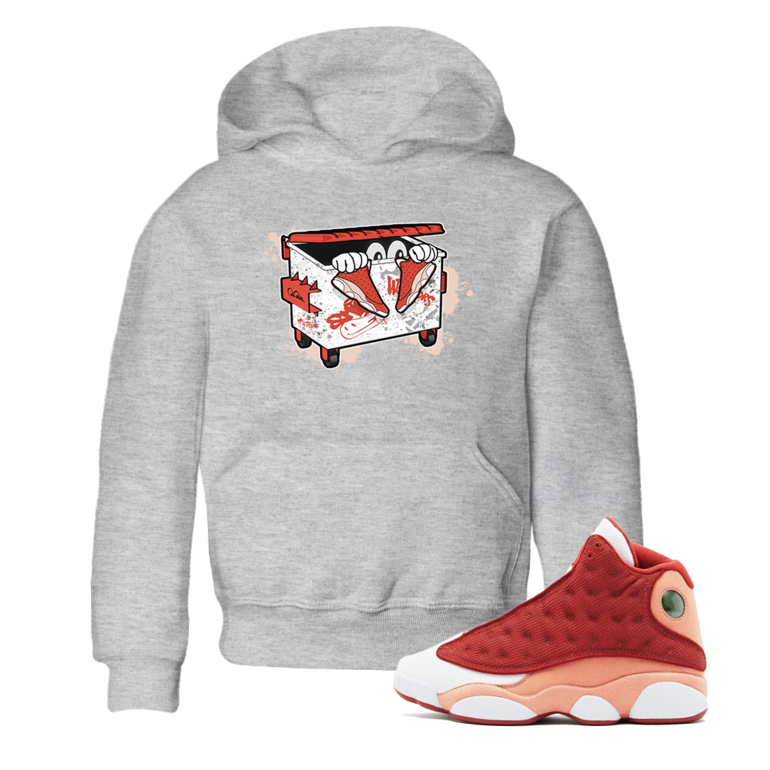 13s Dune Red shirts to match jordans Kick Trash sneaker match tees Air Jordan 13 Dune Red Drip Gear Zone streetwear brand Baby and Youth Heather Grey 1 cotton tee