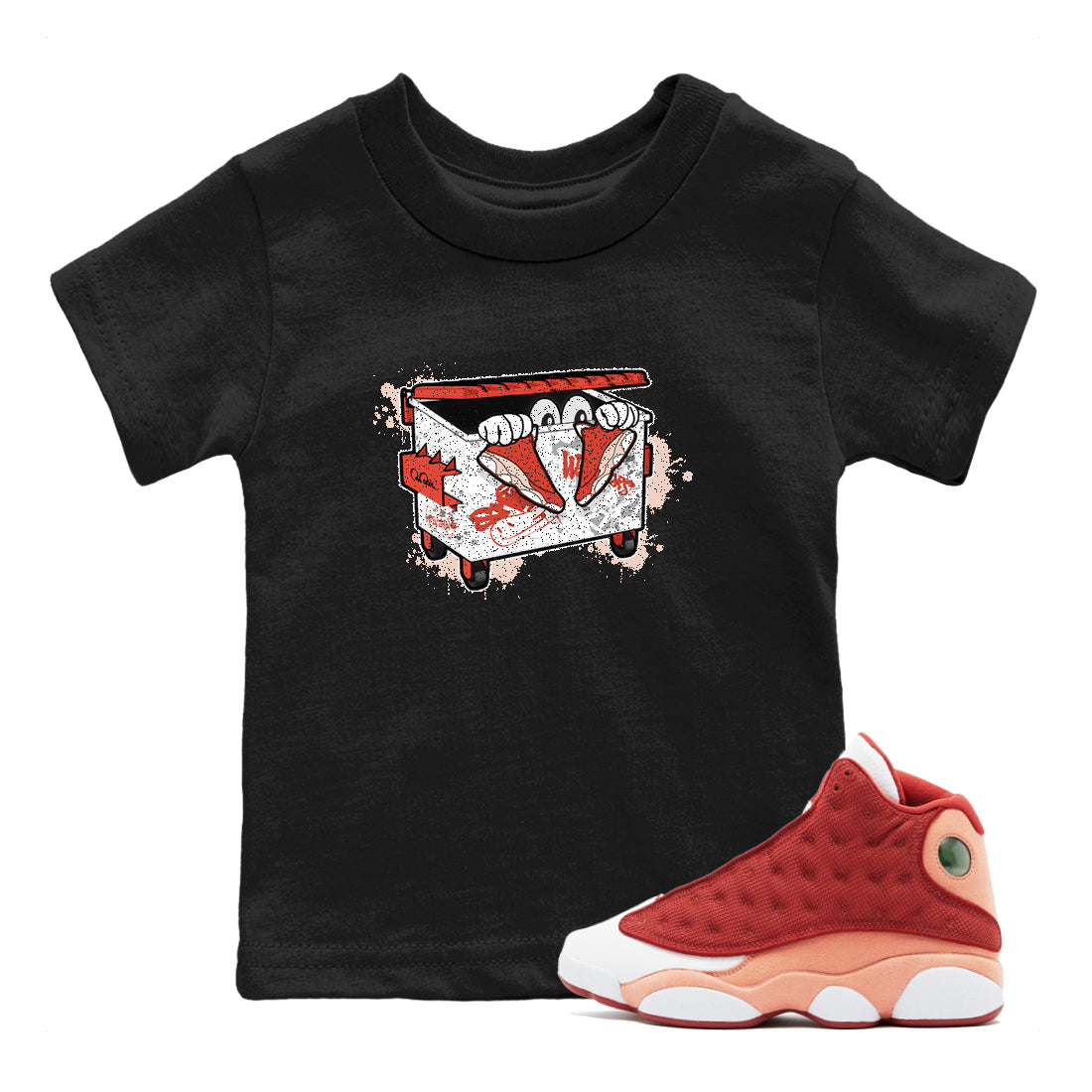 13s Dune Red shirts to match jordans Kick Trash sneaker match tees Air Jordan 13 Dune Red Drip Gear Zone streetwear brand Baby and Youth Black 1 cotton tee