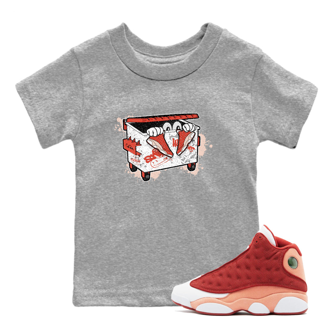 13s Dune Red shirts to match jordans Kick Trash sneaker match tees Air Jordan 13 Dune Red Drip Gear Zone streetwear brand Baby and Youth Heather Grey 1 cotton tee