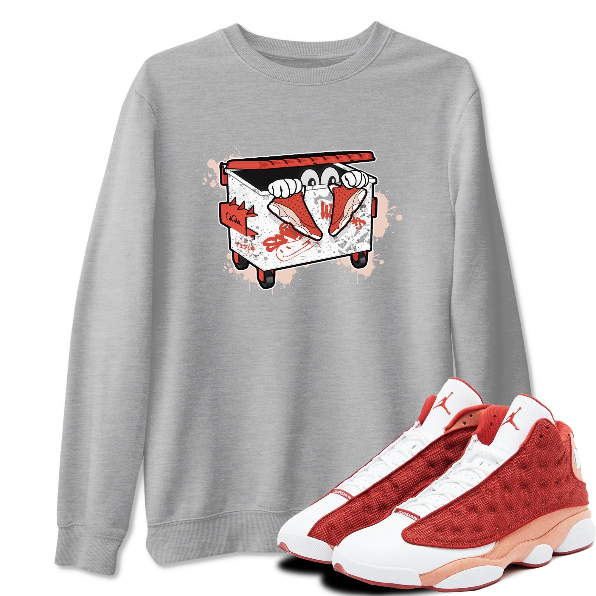 13s Dune Red shirts to match jordans Kick Trash sneaker match tees Air Jordan 13 Dune Red Drip Gear Zone streetwear brand Heather Grey 1 unisex cotton tee
