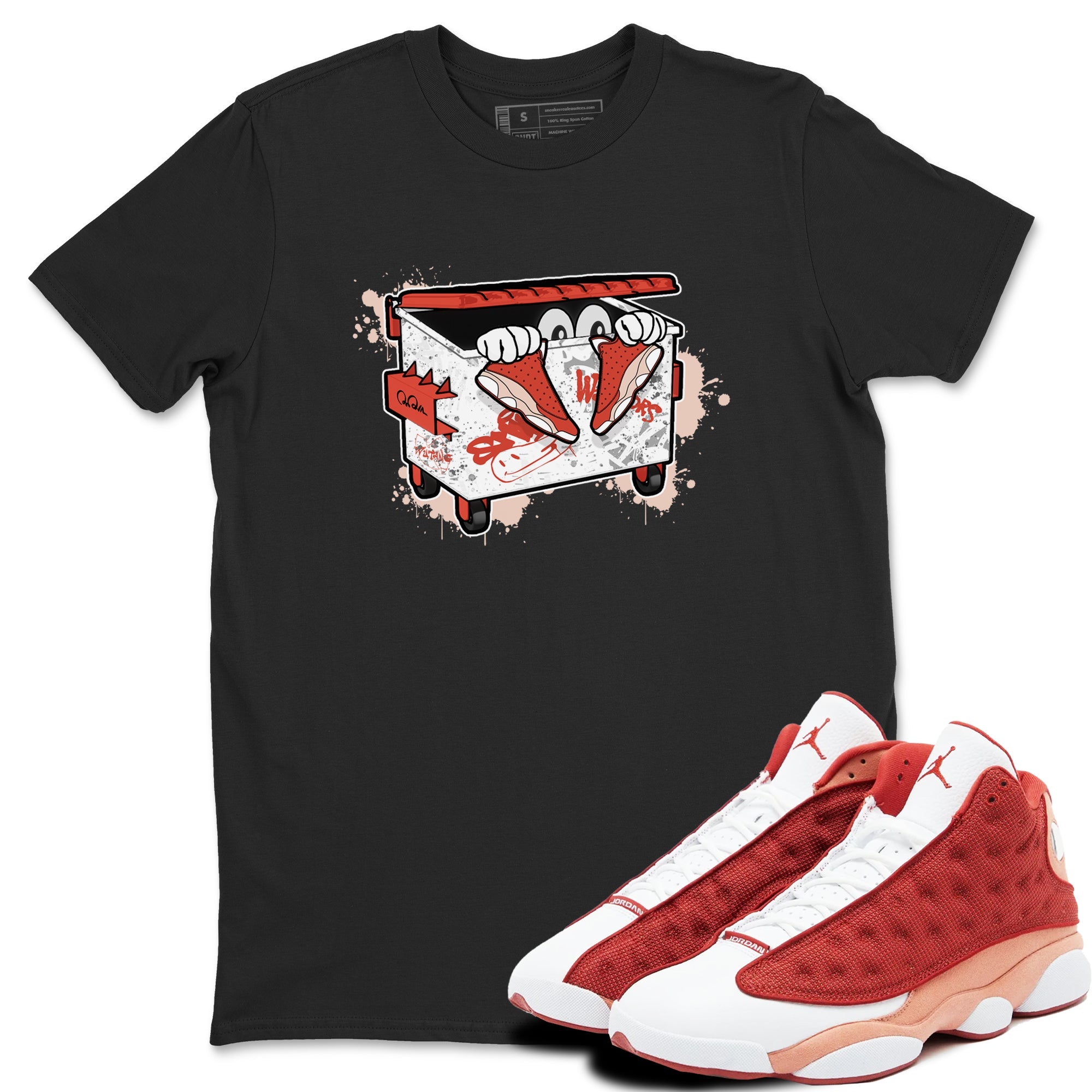 13s Dune Red shirts to match jordans Kick Trash sneaker match tees Air Jordan 13 Dune Red Drip Gear Zone streetwear brand Black 1 unisex cotton tee