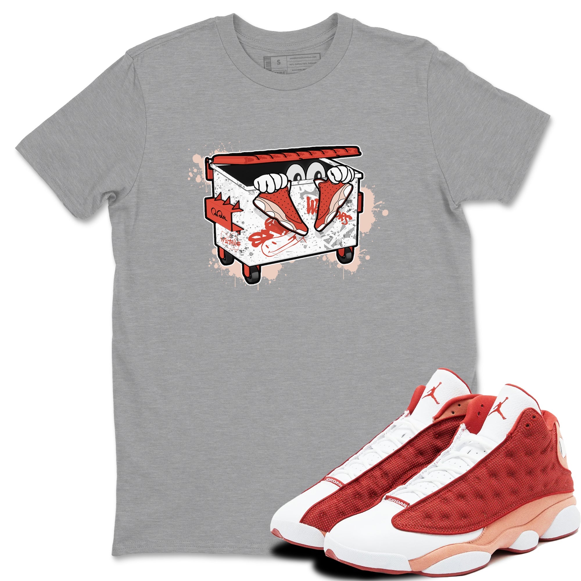 13s Dune Red shirts to match jordans Kick Trash sneaker match tees Air Jordan 13 Dune Red Drip Gear Zone streetwear brand Heather Grey 1 unisex cotton tee