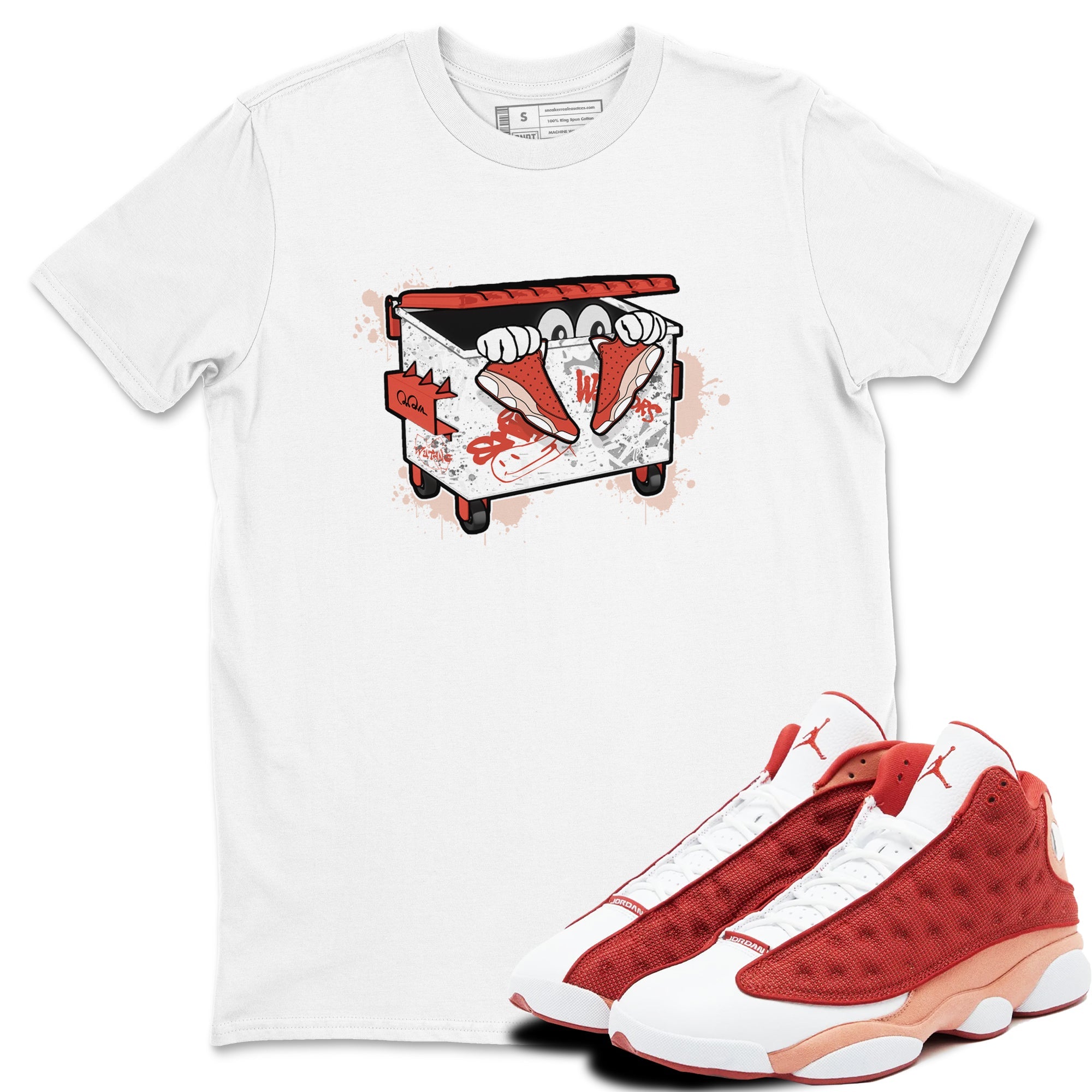 13s Dune Red shirts to match jordans Kick Trash sneaker match tees Air Jordan 13 Dune Red Drip Gear Zone streetwear brand White 1 unisex cotton tee