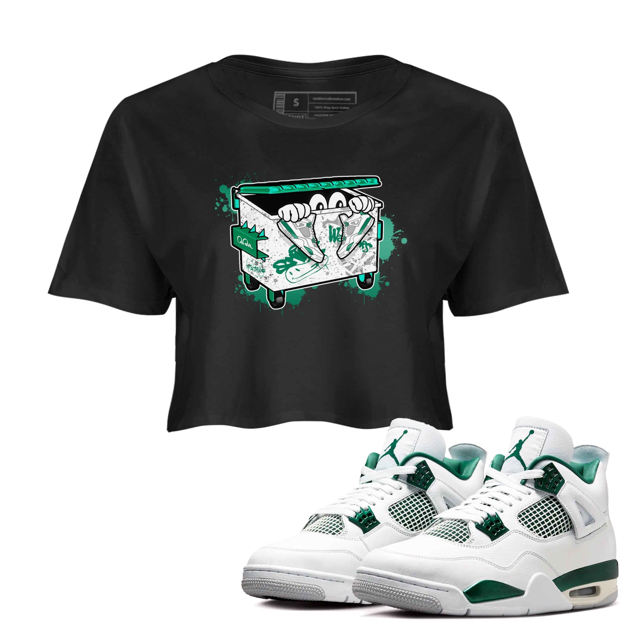 4s Oxidized Green shirts to match jordans Kick Trash sneaker match tees Air Jordan 4 Oxidized Green Drip Gear Zone streetwear brand Black 1 crop tee