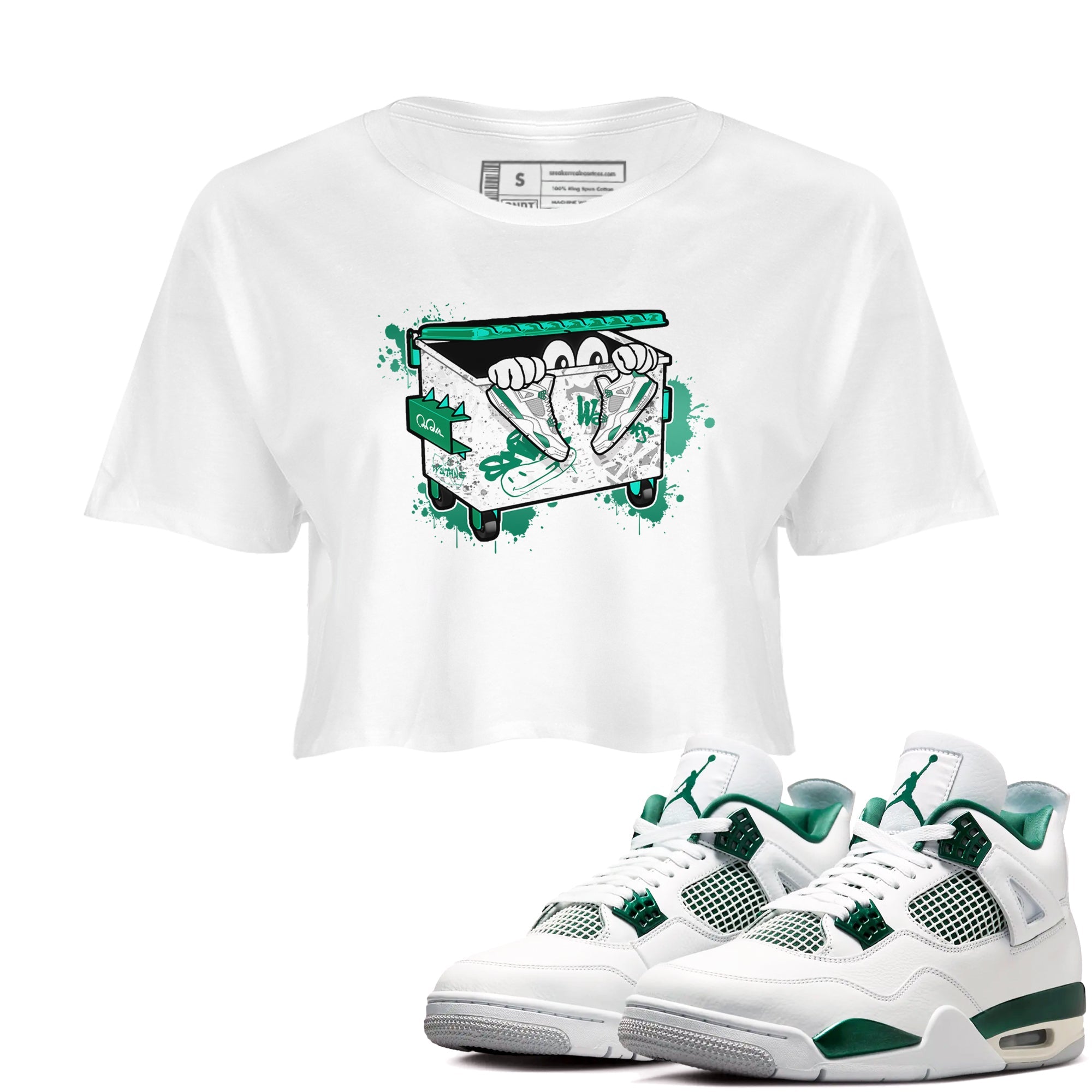 4s Oxidized Green shirts to match jordans Kick Trash sneaker match tees Air Jordan 4 Oxidized Green Drip Gear Zone streetwear brand White 1 crop tee