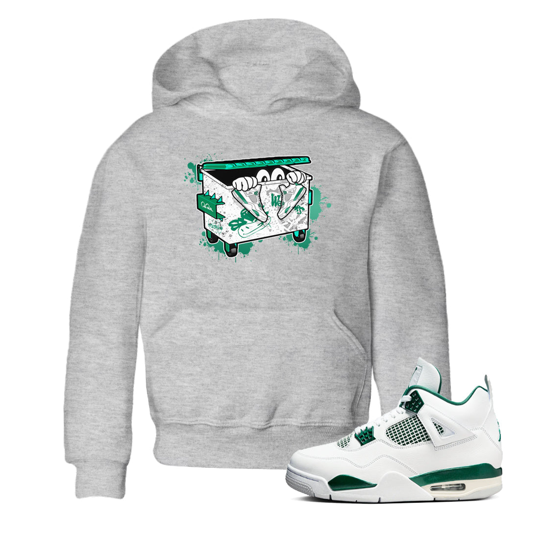 4s Oxidized Green shirts to match jordans Kick Trash sneaker match tees Air Jordan 4 Oxidized Green Drip Gear Zone streetwear brand Baby and Youth Heather Grey 1 cotton tee