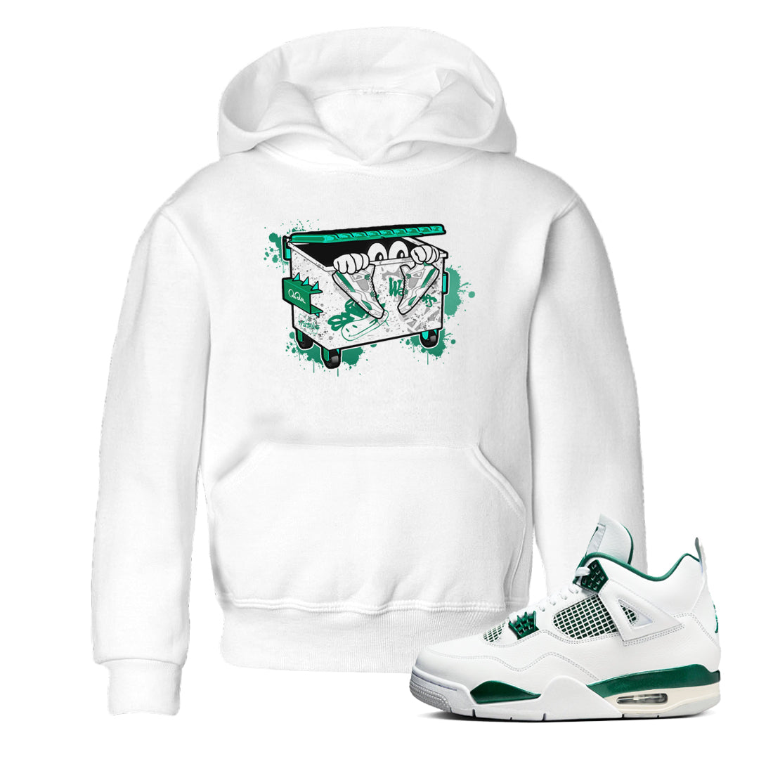 4s Oxidized Green shirts to match jordans Kick Trash sneaker match tees Air Jordan 4 Oxidized Green Drip Gear Zone streetwear brand Baby and Youth White 1 cotton tee