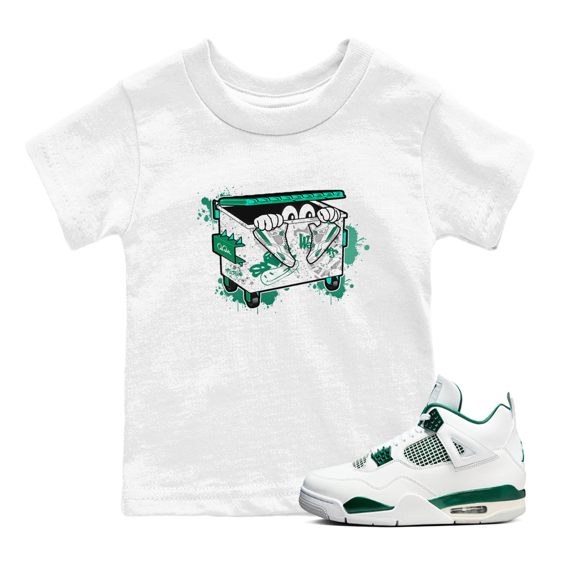 4s Oxidized Green shirts to match jordans Kick Trash sneaker match tees Air Jordan 4 Oxidized Green Drip Gear Zone streetwear brand Baby and Youth White 1 cotton tee