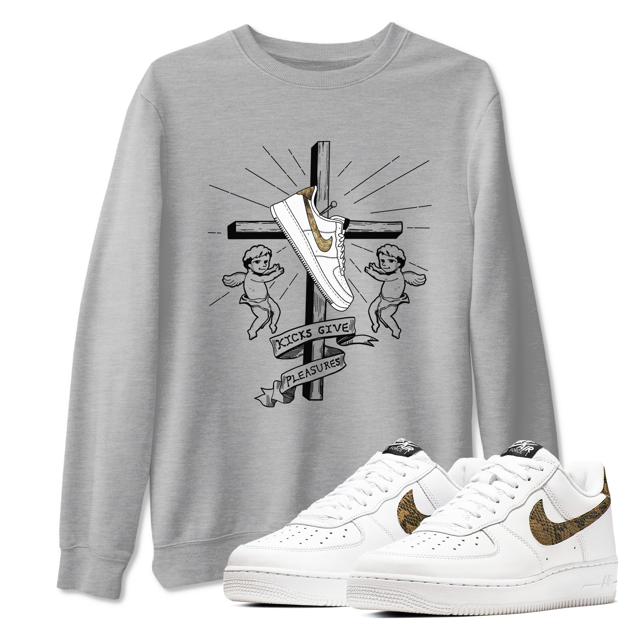 Air Force 1 Ivory Snake shirt to match jordans Kicks Give Pleasures sneaker tees Air Force 1 Ivory Snake Drip Gear Zone unisex cotton Heather Grey 1 crew neck shirt