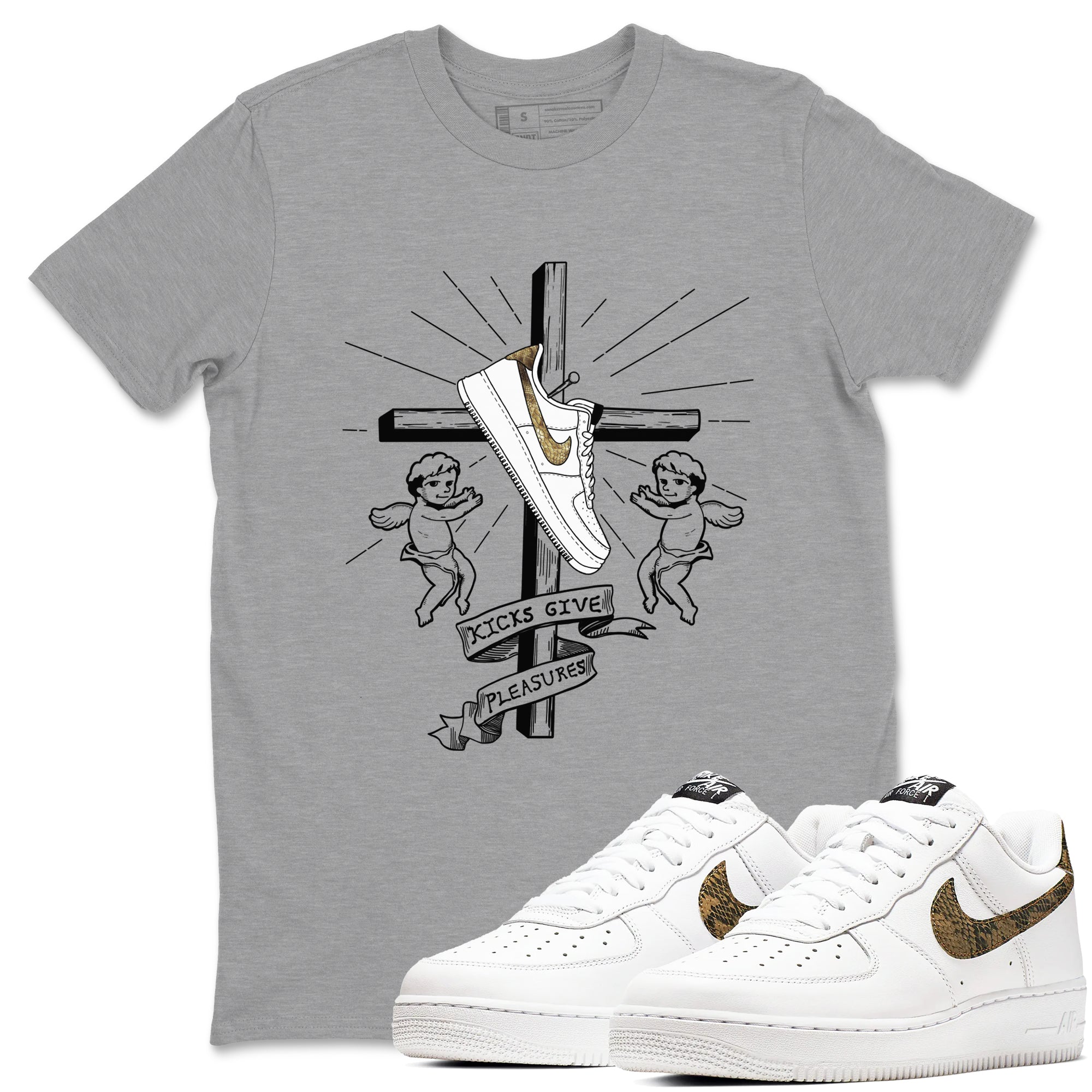 Air Force 1 Ivory Snake shirt to match jordans Kicks Give Pleasures sneaker tees Air Force 1 Ivory Snake Drip Gear Zone unisex cotton Heather Grey 1 crew neck shirt