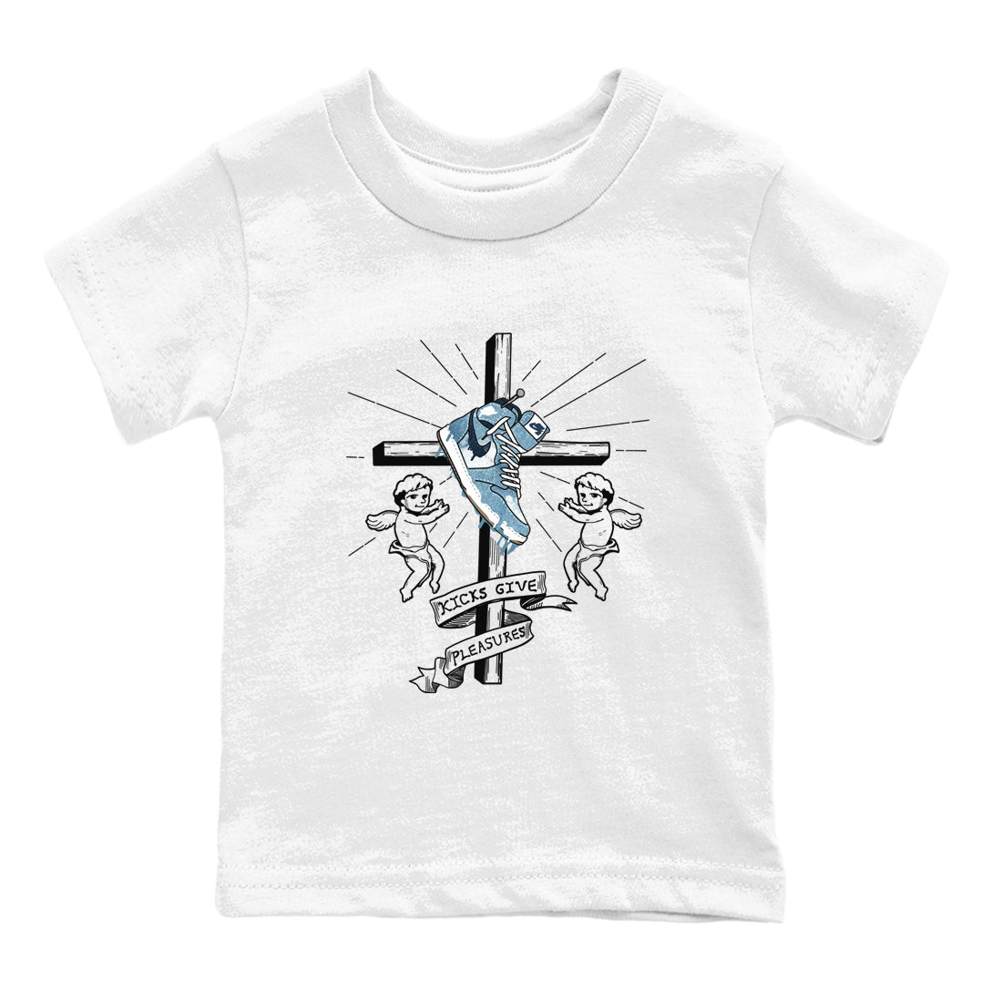 1s Denim shirts to match jordans Kicks Give Pleasures sneaker match tees Air Jordan 1 Denim Drip Gear Zone streetwear brand Baby and Youth White 2 cotton tee