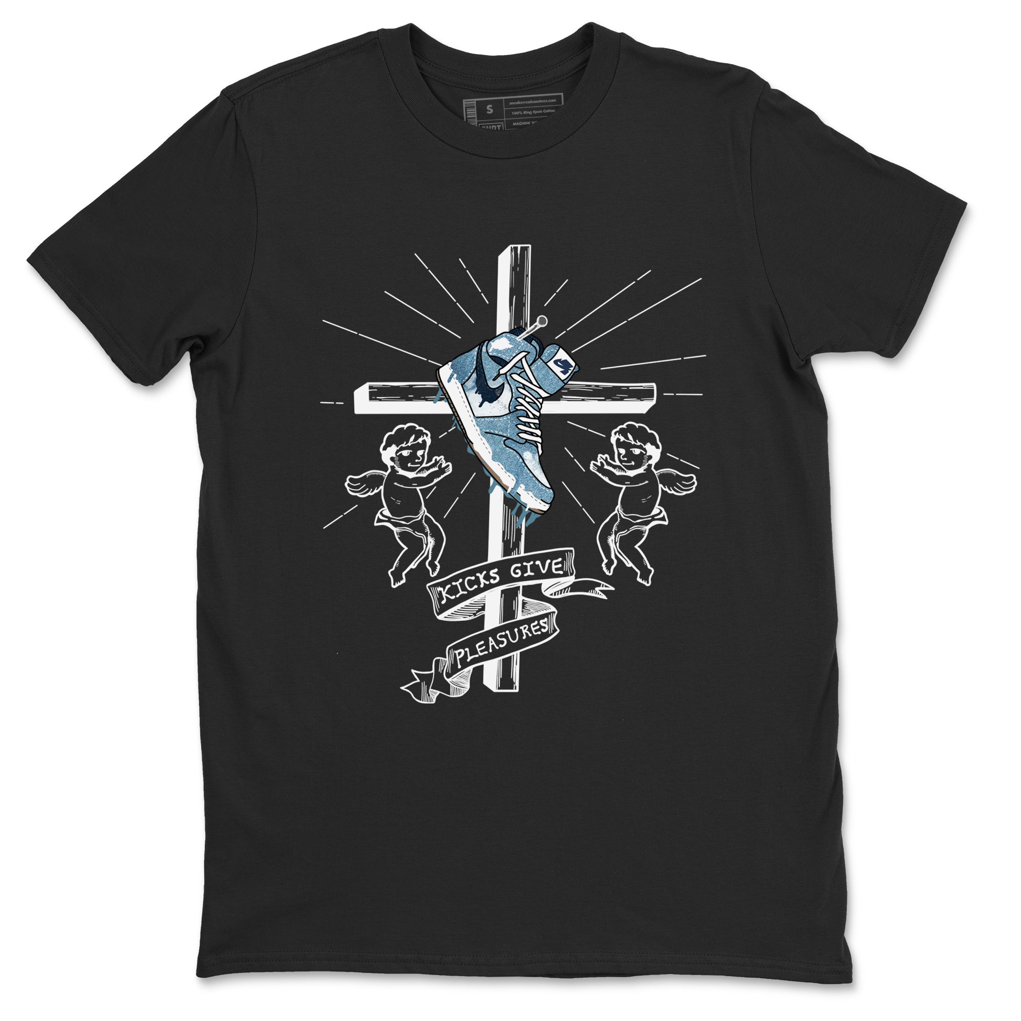 1s Denim shirts to match jordans Kicks Give Pleasures sneaker match tees Air Jordan 1 Denim Drip Gear Zone streetwear brand Black 2 unisex cotton tee