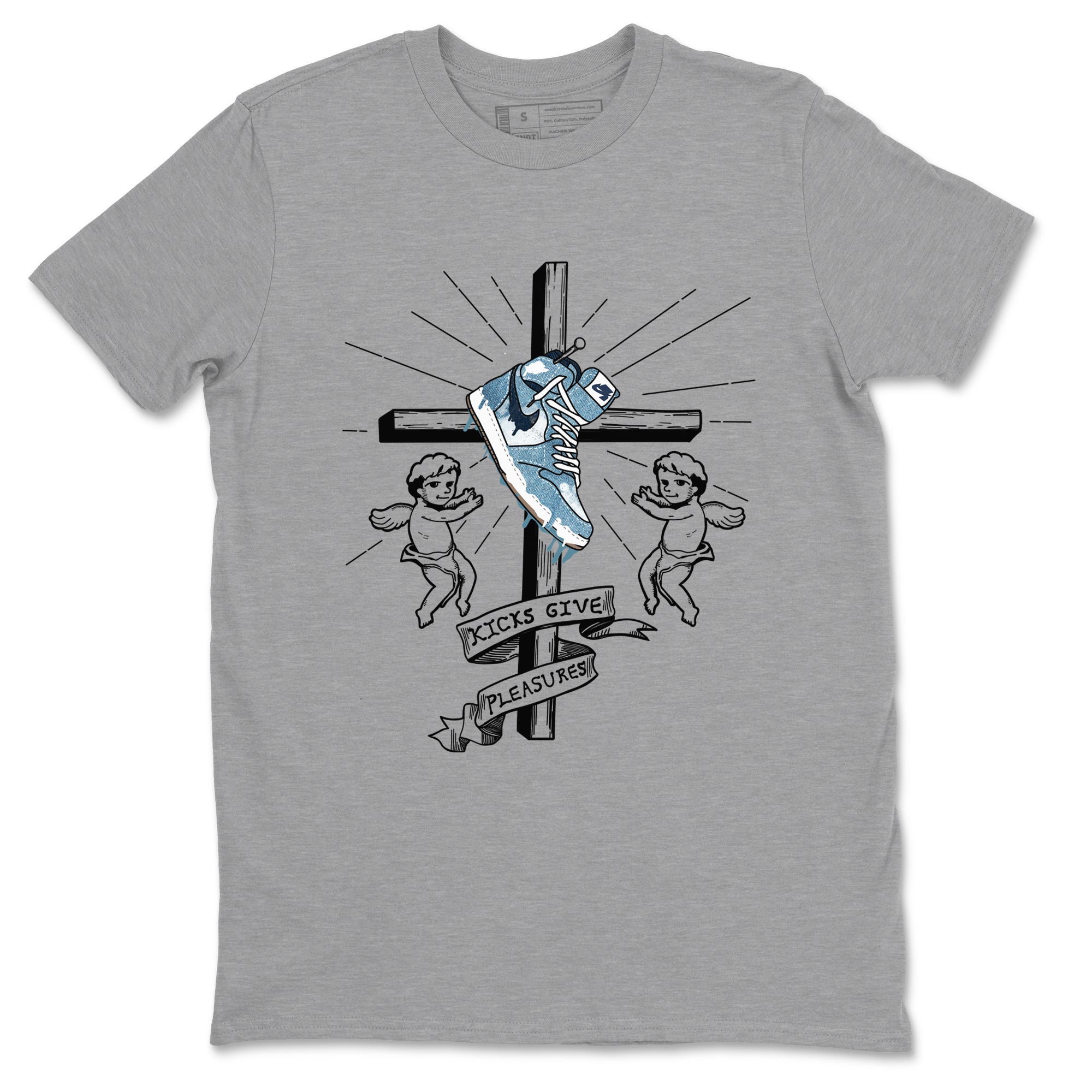 1s Denim shirts to match jordans Kicks Give Pleasures sneaker match tees Air Jordan 1 Denim Drip Gear Zone streetwear brand Heather Grey 2 unisex cotton tee