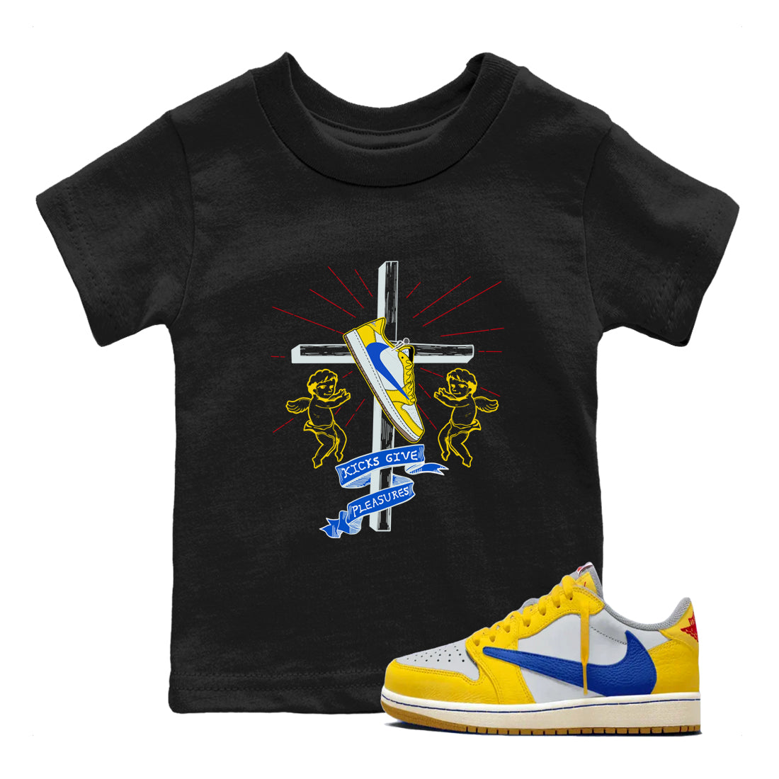 AJ1 Travis Scott Canary shirt to match jordans Kicks Give Pleasures sneaker tees Air Jordan 1 Travis Scott Canary Drip Gear Zone baby toddler Black 1 cotton Shirt