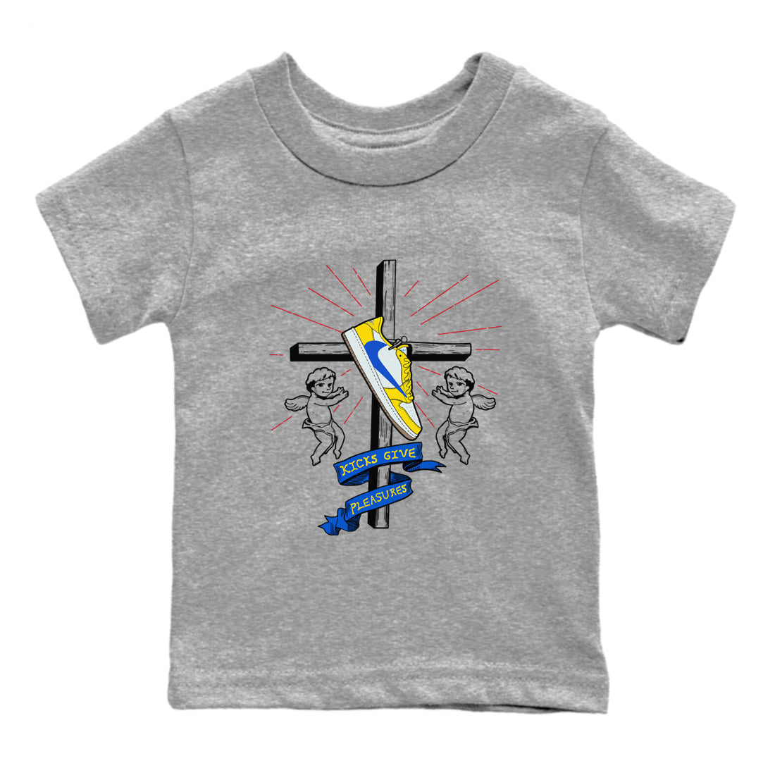 AJ1 Travis Scott Canary shirt to match jordans Kicks Give Pleasures sneaker tees Air Jordan 1 Travis Scott Canary Drip Gear Zone baby toddler Heather Grey 2 cotton Shirt