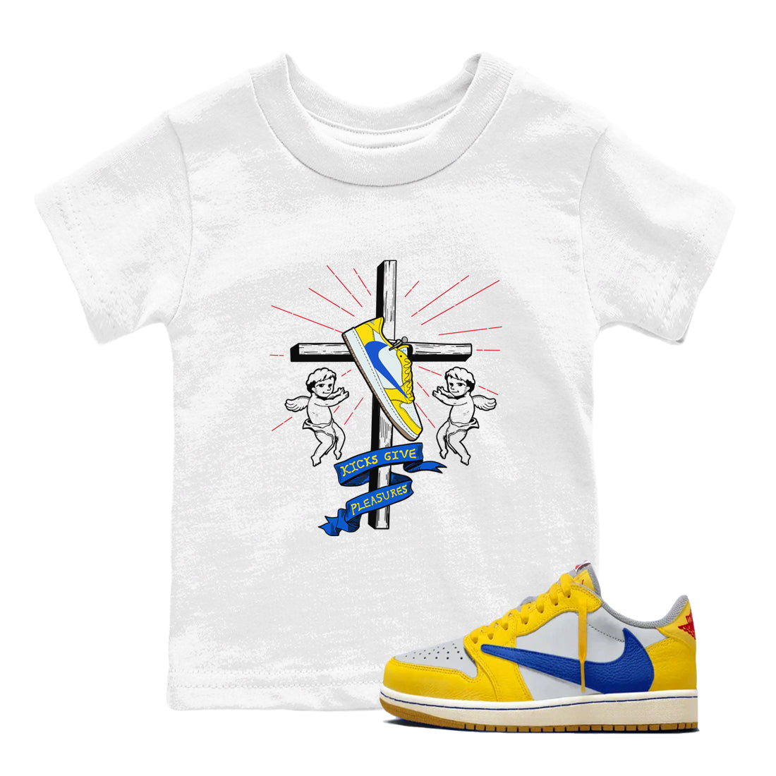 AJ1 Travis Scott Canary shirt to match jordans Kicks Give Pleasures sneaker tees Air Jordan 1 Travis Scott Canary Drip Gear Zone baby toddler White 1 cotton Shirt