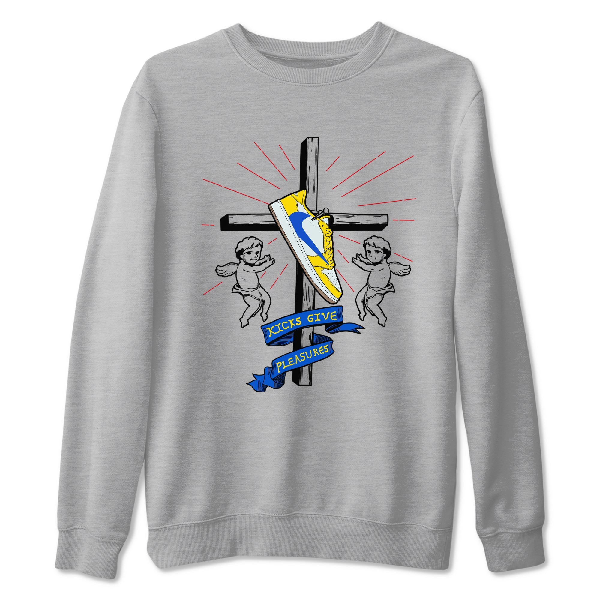 AJ1 Travis Scott Canary shirt to match jordans Kicks Give Pleasures sneaker tees Air Jordan 1 Travis Scott Canary Drip Gear Zone unisex cotton Heather Grey 2 crew neck shirt