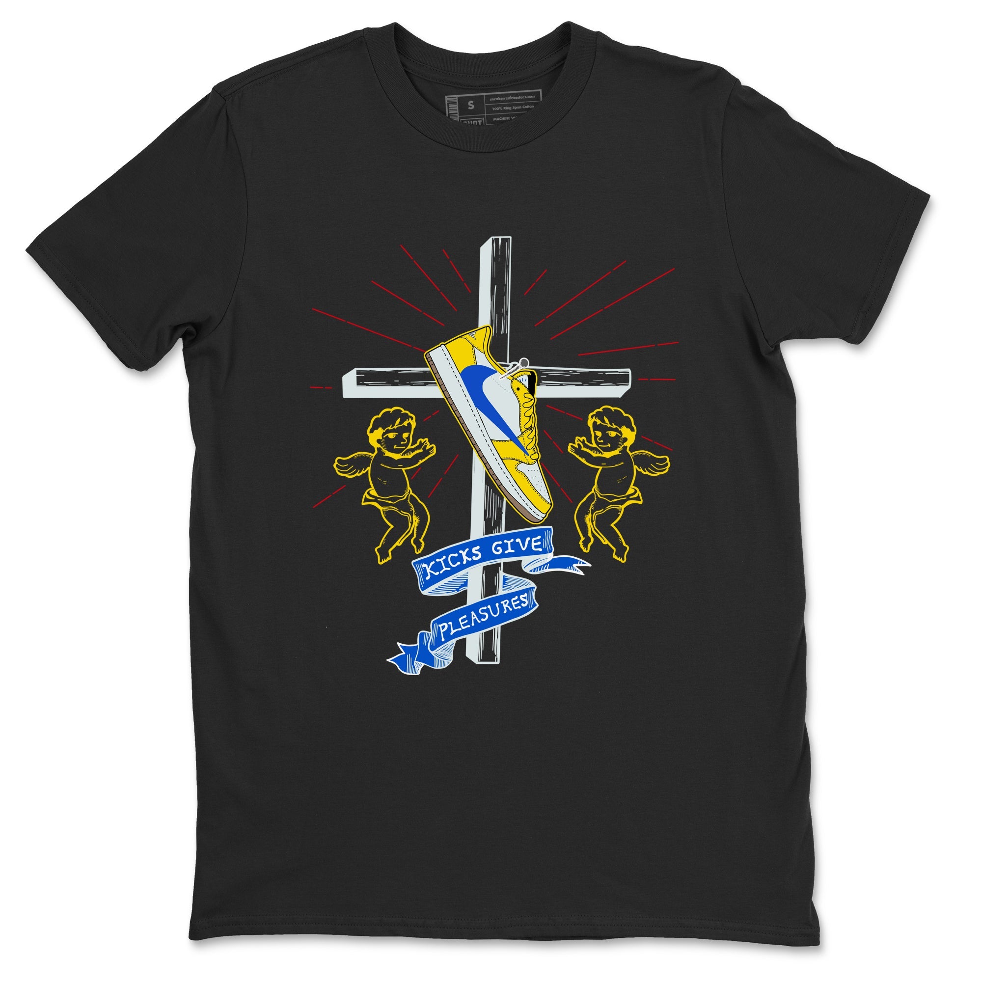 AJ1 Travis Scott Canary shirt to match jordans Kicks Give Pleasures sneaker tees Air Jordan 1 Travis Scott Canary Drip Gear Zone unisex cotton Black 2 crew neck shirt