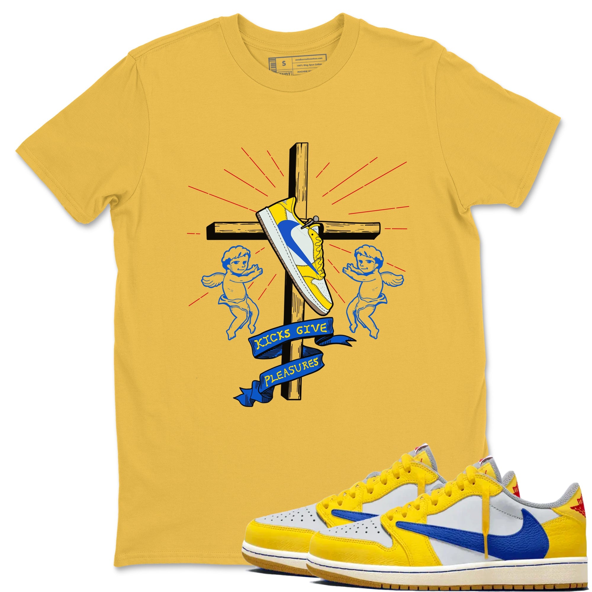 AJ1 Travis Scott Canary shirt to match jordans Kicks Give Pleasures sneaker tees Air Jordan 1 Travis Scott Canary Drip Gear Zone unisex cotton Daisy 1 crew neck shirt