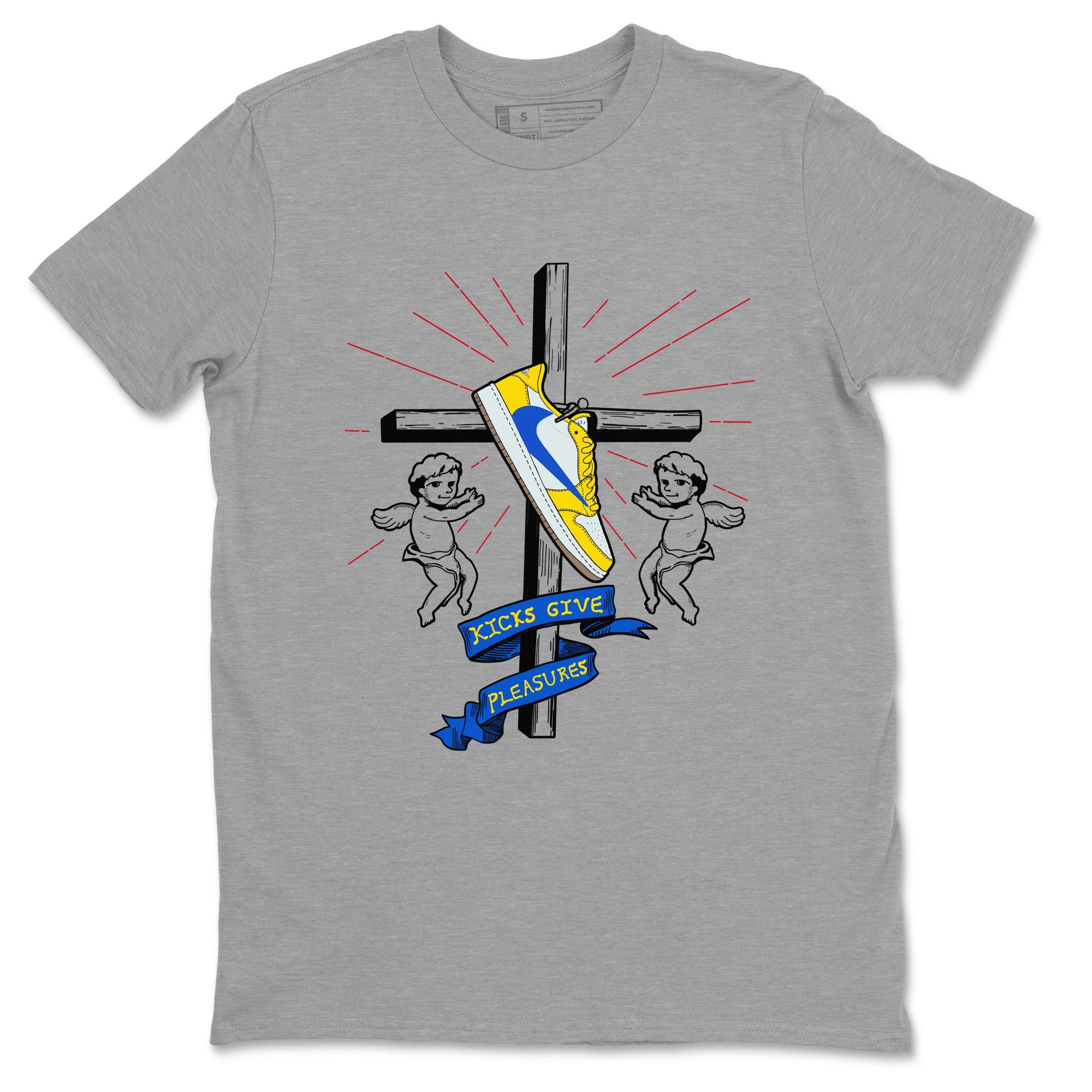 AJ1 Travis Scott Canary shirt to match jordans Kicks Give Pleasures sneaker tees Air Jordan 1 Travis Scott Canary Drip Gear Zone unisex cotton Heather Grey 2 crew neck shirt