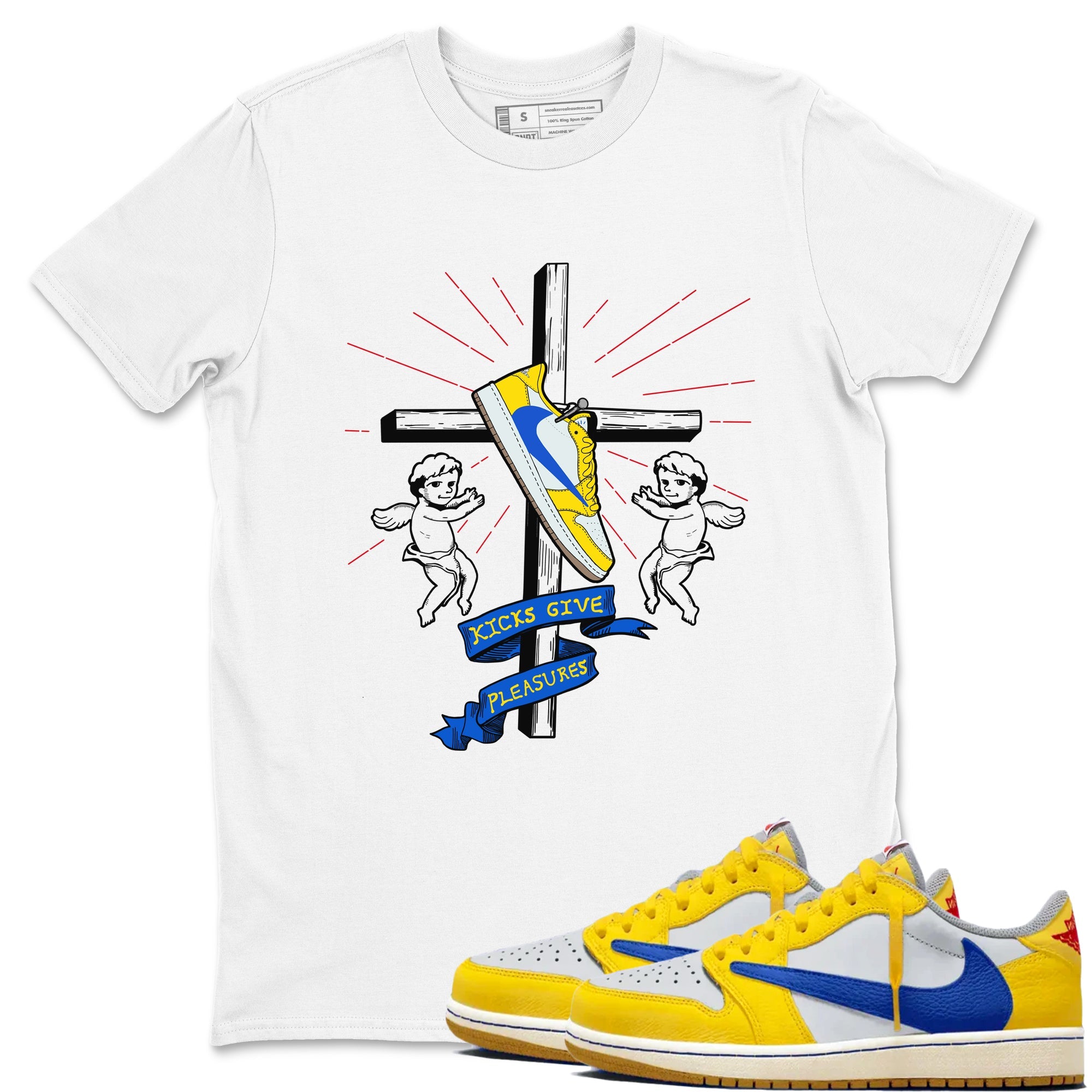 AJ1 Travis Scott Canary shirt to match jordans Kicks Give Pleasures sneaker tees Air Jordan 1 Travis Scott Canary Drip Gear Zone unisex cotton White 1 crew neck shirt