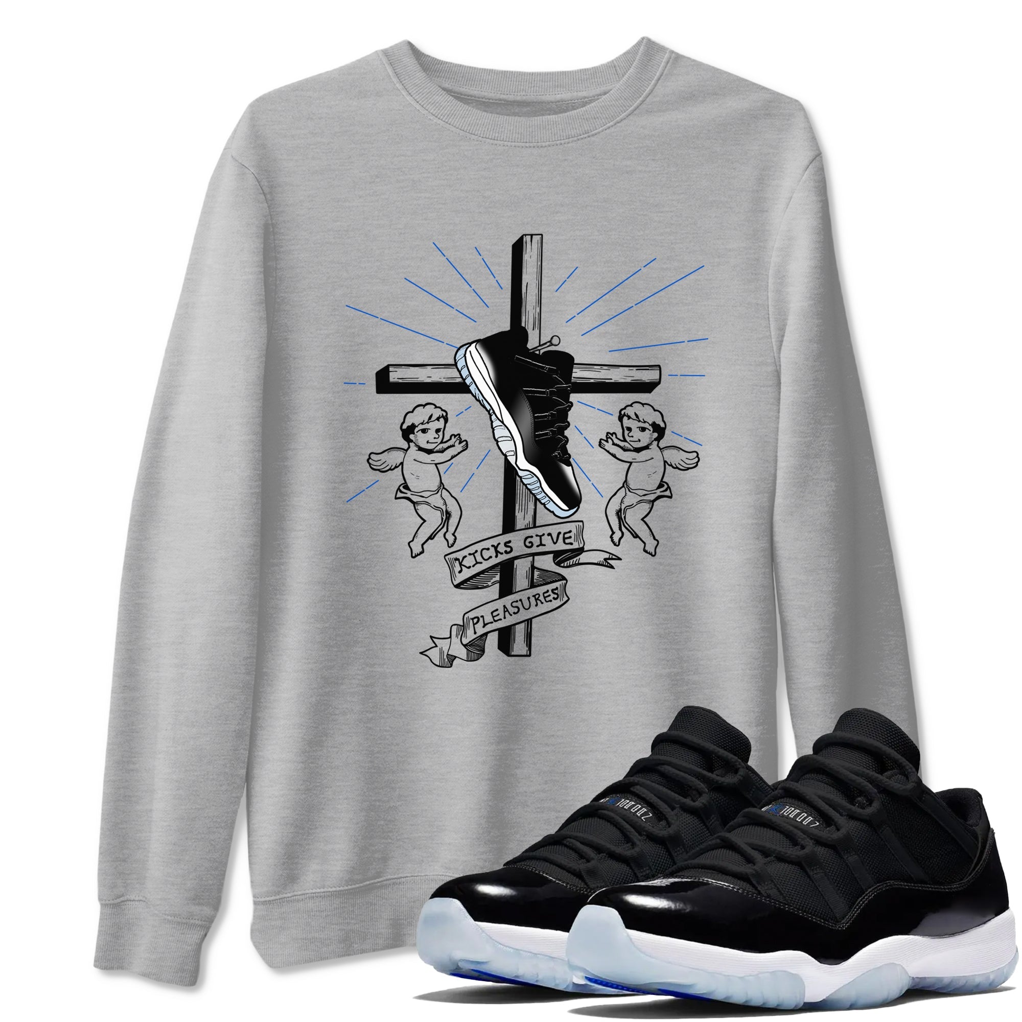 11s Space shirt to match jordans Kicks Give Pleasures sneaker tees Air Jordan 11 Space Drip Gear Zone unisex cotton Heather Grey 1 crew neck shirt