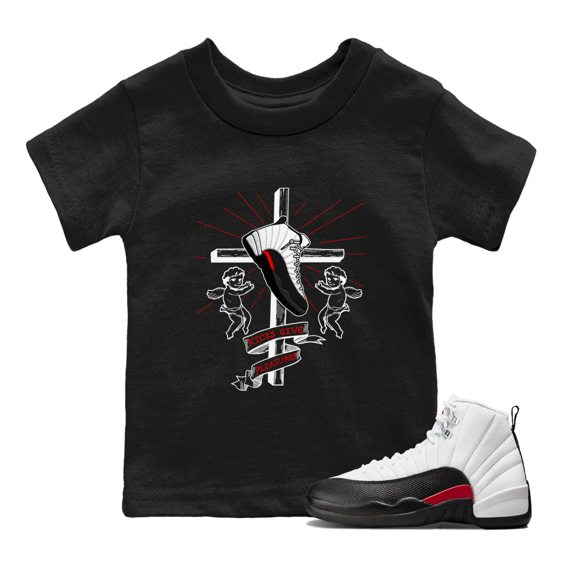 Air Jordan 12 Red Taxi shirts to match jordans Kicks Give Pleasures sneaker match tees 12s Red Taxi Drip Gear Zone baby toddler Black 1 cotton Shirt