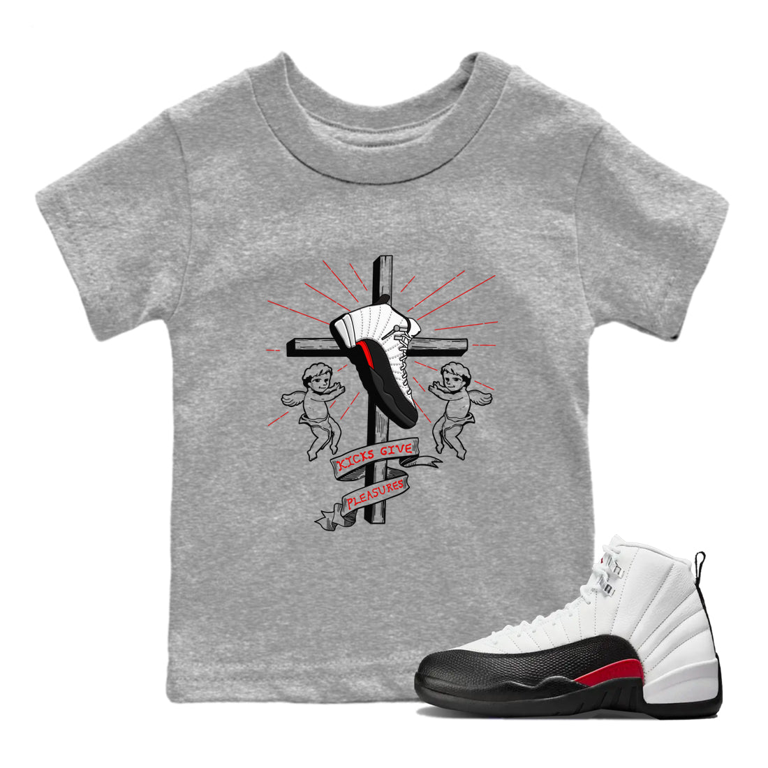 Air Jordan 12 Red Taxi shirts to match jordans Kicks Give Pleasures sneaker match tees 12s Red Taxi Drip Gear Zone baby toddler Heather Grey 1 cotton Shirt