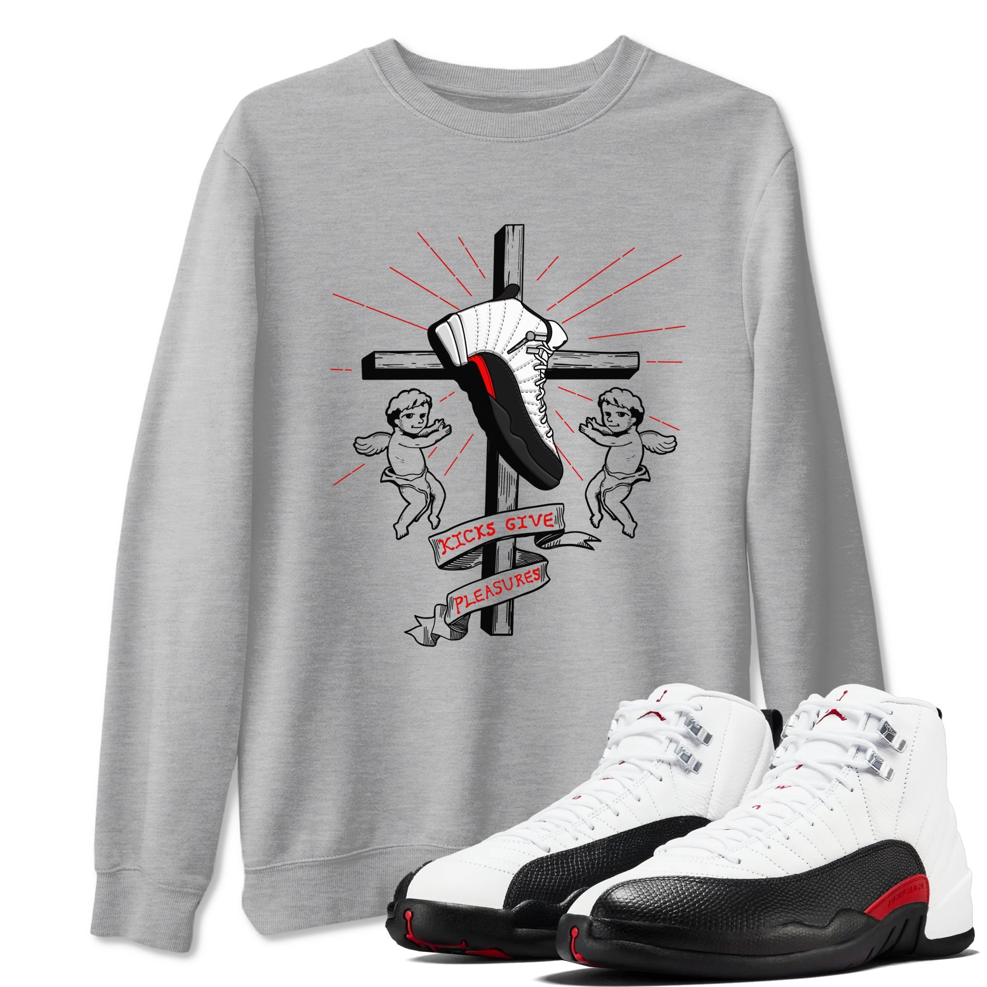 Air Jordan 12 Red Taxi shirts to match jordans Kicks Give Pleasures sneaker match tees 12s Red Taxi Drip Gear Zone unisex cotton Heather Grey 1 crew neck shirt