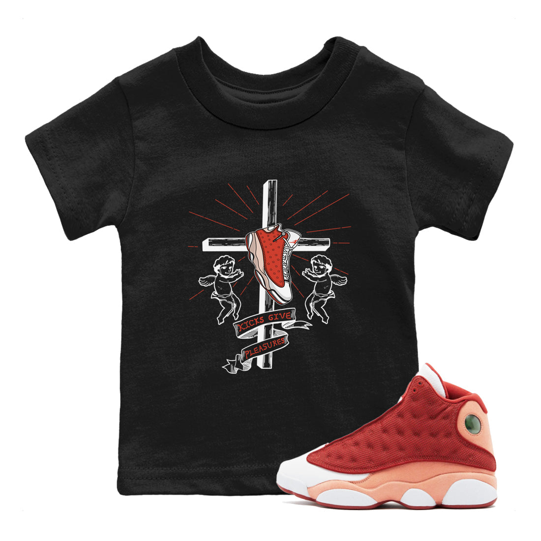 13s Dune Red shirts to match jordans Kicks Give Pleasures sneaker match tees Air Jordan 13 Dune Red Drip Gear Zone streetwear brand Baby and Youth Black 1 cotton tee