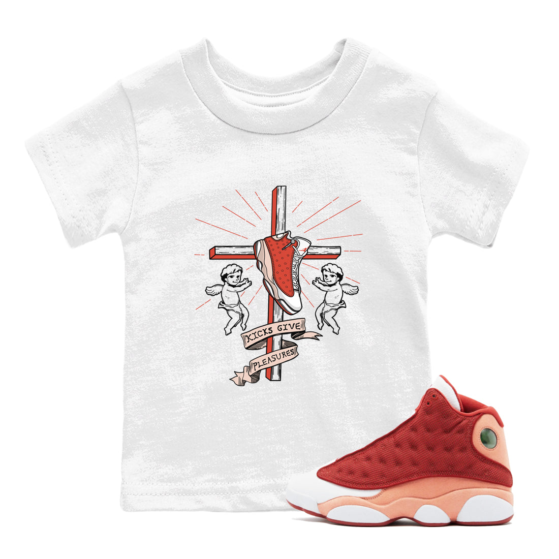 13s Dune Red shirts to match jordans Kicks Give Pleasures sneaker match tees Air Jordan 13 Dune Red Drip Gear Zone streetwear brand Baby and Youth White 1 cotton tee