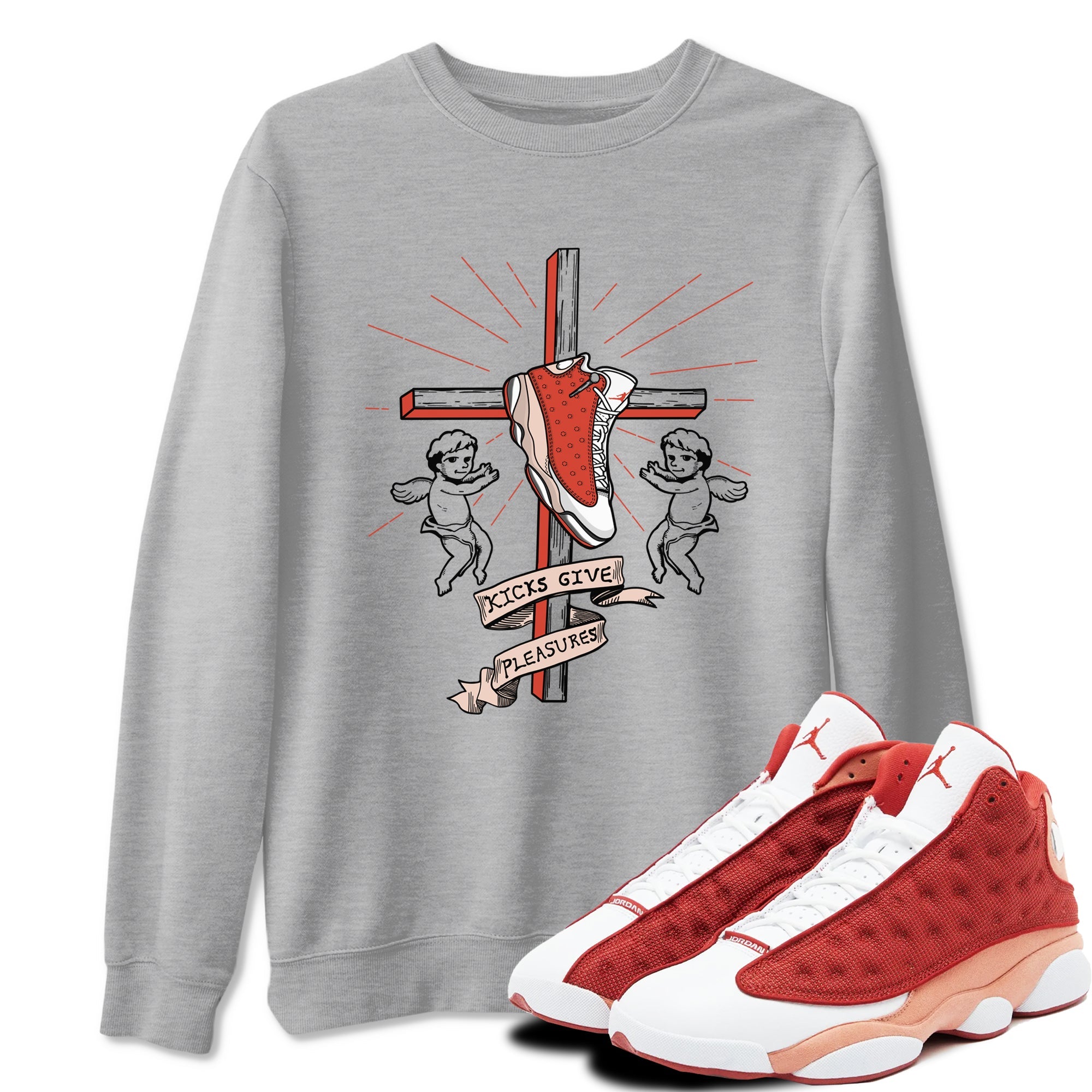 13s Dune Red shirts to match jordans Kicks Give Pleasures sneaker match tees Air Jordan 13 Dune Red Drip Gear Zone streetwear brand Heather Grey 1 unisex cotton tee