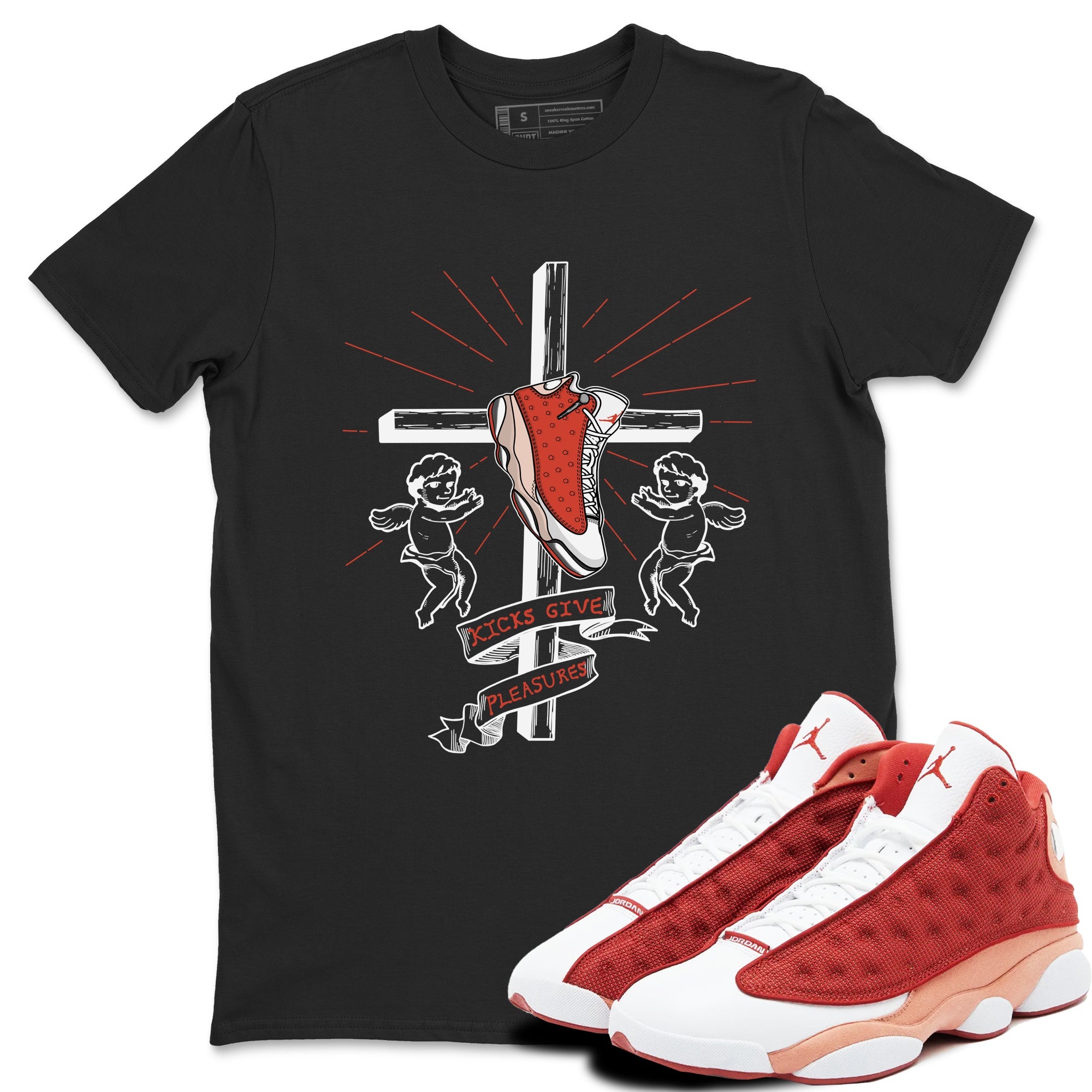 13s Dune Red shirts to match jordans Kicks Give Pleasures sneaker match tees Air Jordan 13 Dune Red Drip Gear Zone streetwear brand Black 1 unisex cotton tee