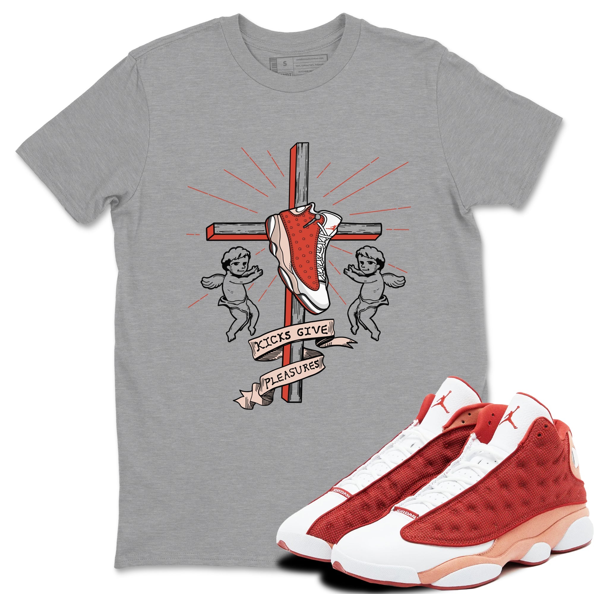 13s Dune Red shirts to match jordans Kicks Give Pleasures sneaker match tees Air Jordan 13 Dune Red Drip Gear Zone streetwear brand Heather Grey 1 unisex cotton tee