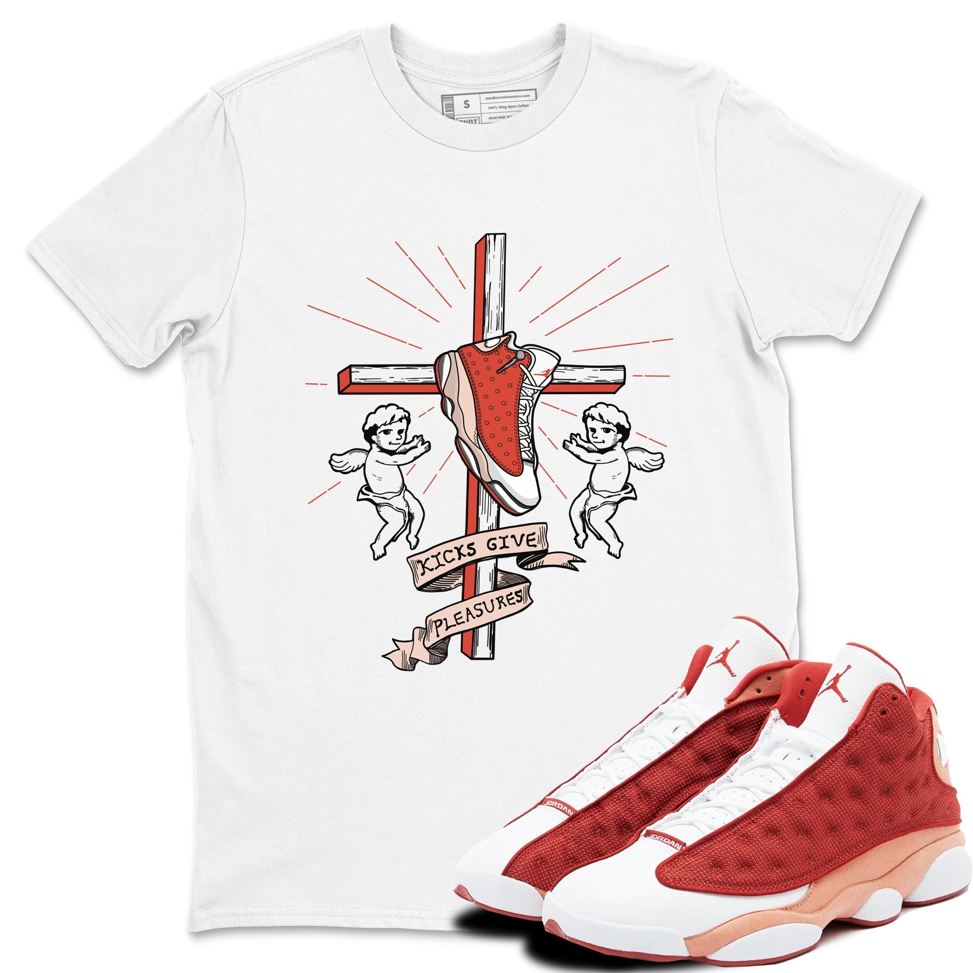 13s Dune Red shirts to match jordans Kicks Give Pleasures sneaker match tees Air Jordan 13 Dune Red Drip Gear Zone streetwear brand White 1 unisex cotton tee