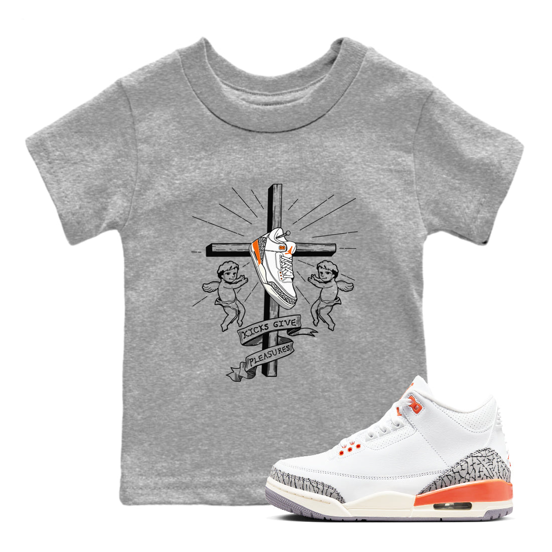 AJ3 Georgia Peach shirt to match jordans Kicks Give Pleasures sneaker tees Air Jordan 3 Georgia Peach Drip Gear Zone baby toddler Heather Grey 1 cotton Shirt