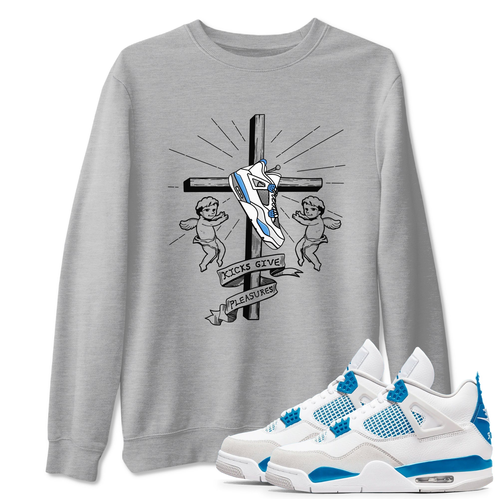 4s Military Blue shirt to match jordans Kicks Give Pleasures sneaker tees Air Jordan 4 Military Blue Drip Gear Zone unisex cotton Heather Grey 1 crew neck shirt