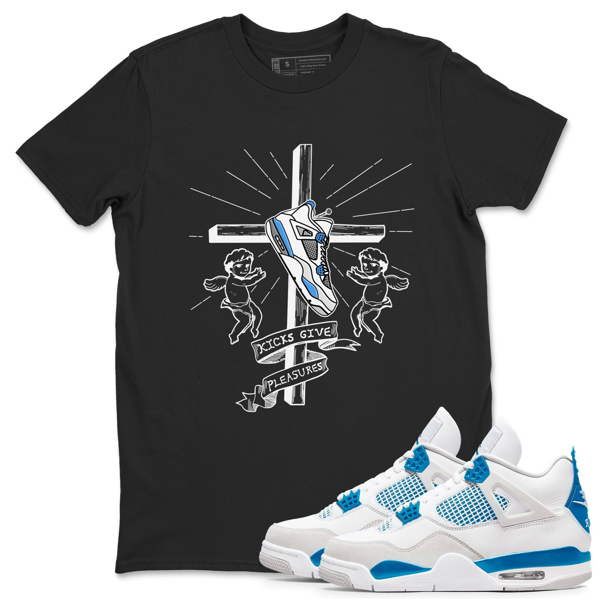 4s Military Blue shirt to match jordans Kicks Give Pleasures sneaker tees Air Jordan 4 Military Blue Drip Gear Zone unisex cotton Black 1 crew neck shirt