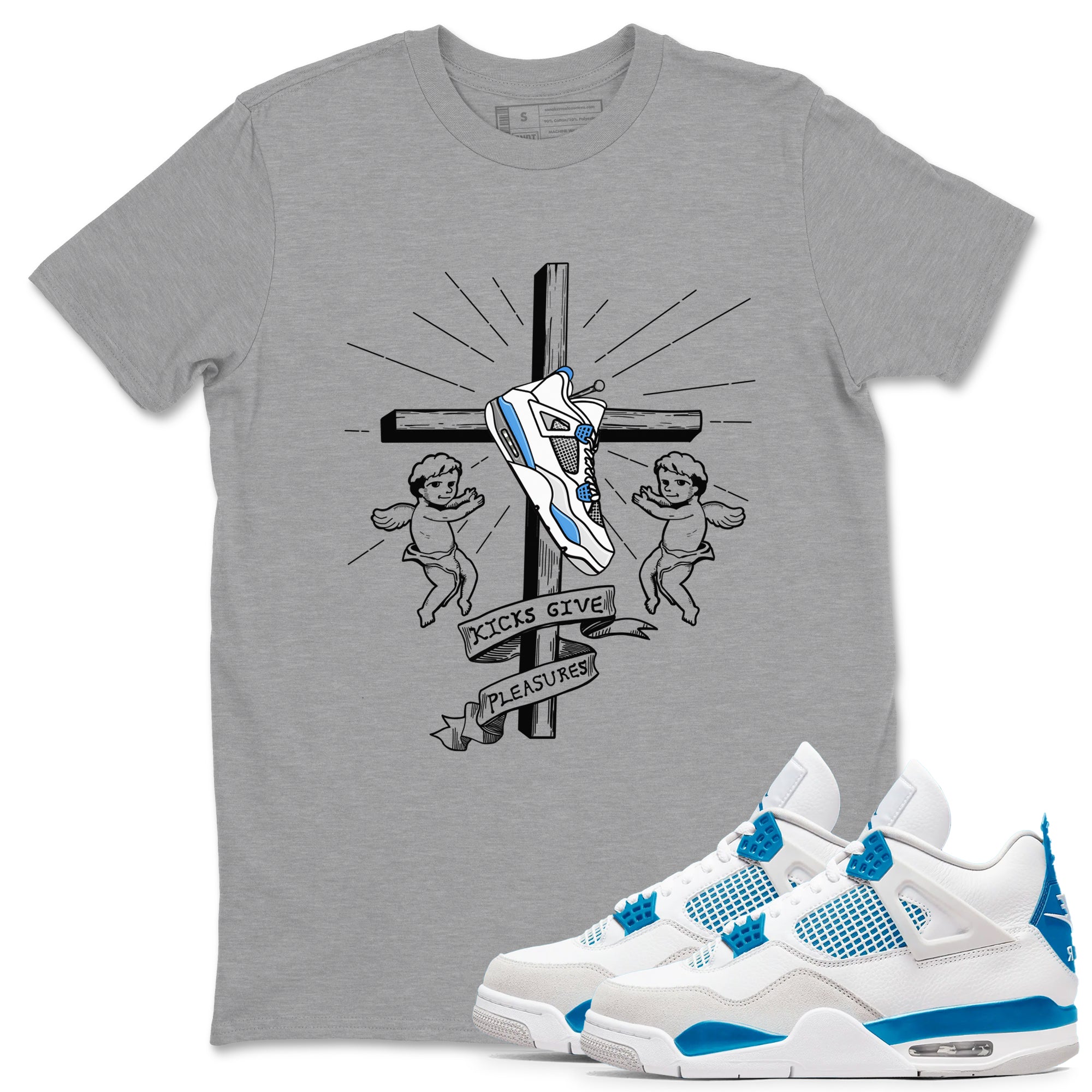 4s Military Blue shirt to match jordans Kicks Give Pleasures sneaker tees Air Jordan 4 Military Blue Drip Gear Zone unisex cotton Heather Grey 1 crew neck shirt