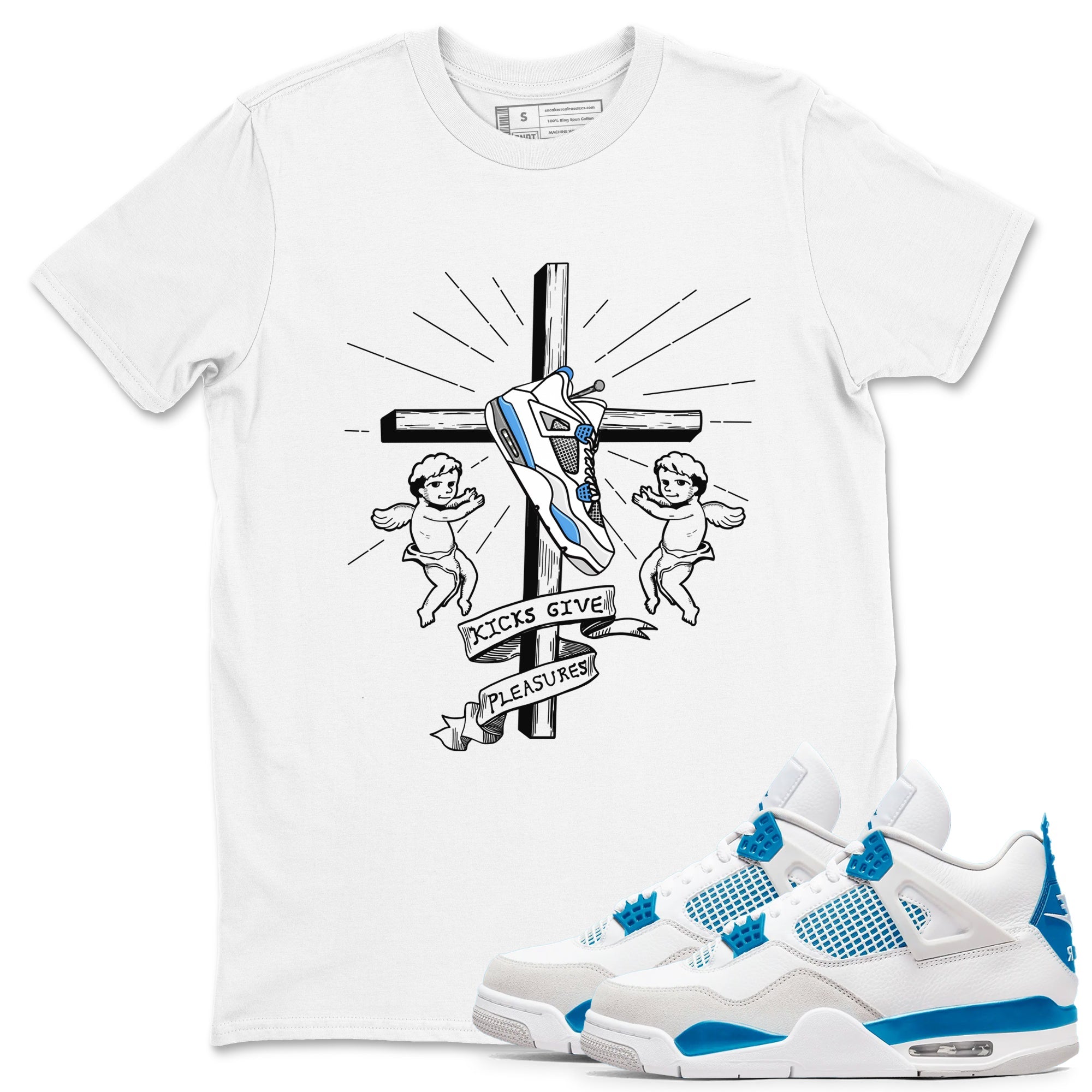 4s Military Blue shirt to match jordans Kicks Give Pleasures sneaker tees Air Jordan 4 Military Blue Drip Gear Zone unisex cotton White 1 crew neck shirt